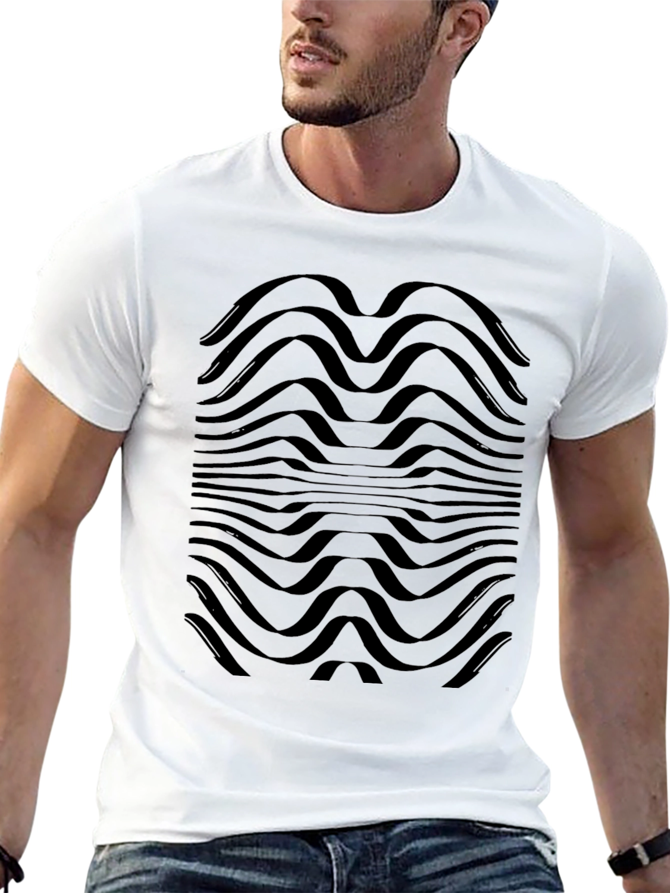 Black Abstract Wave Pattern T-Shirt - Modern Graphic Tee view 13