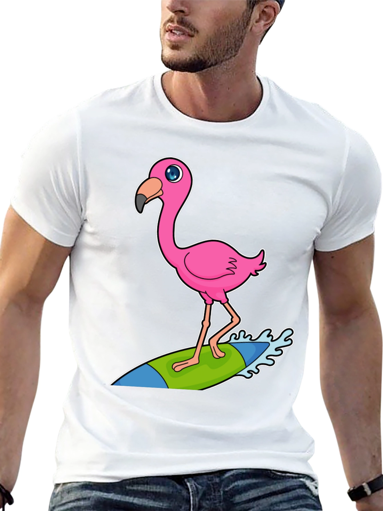 Black Surfing Flamingo Graphic Tee - Black Cotton T-Shirt view 13