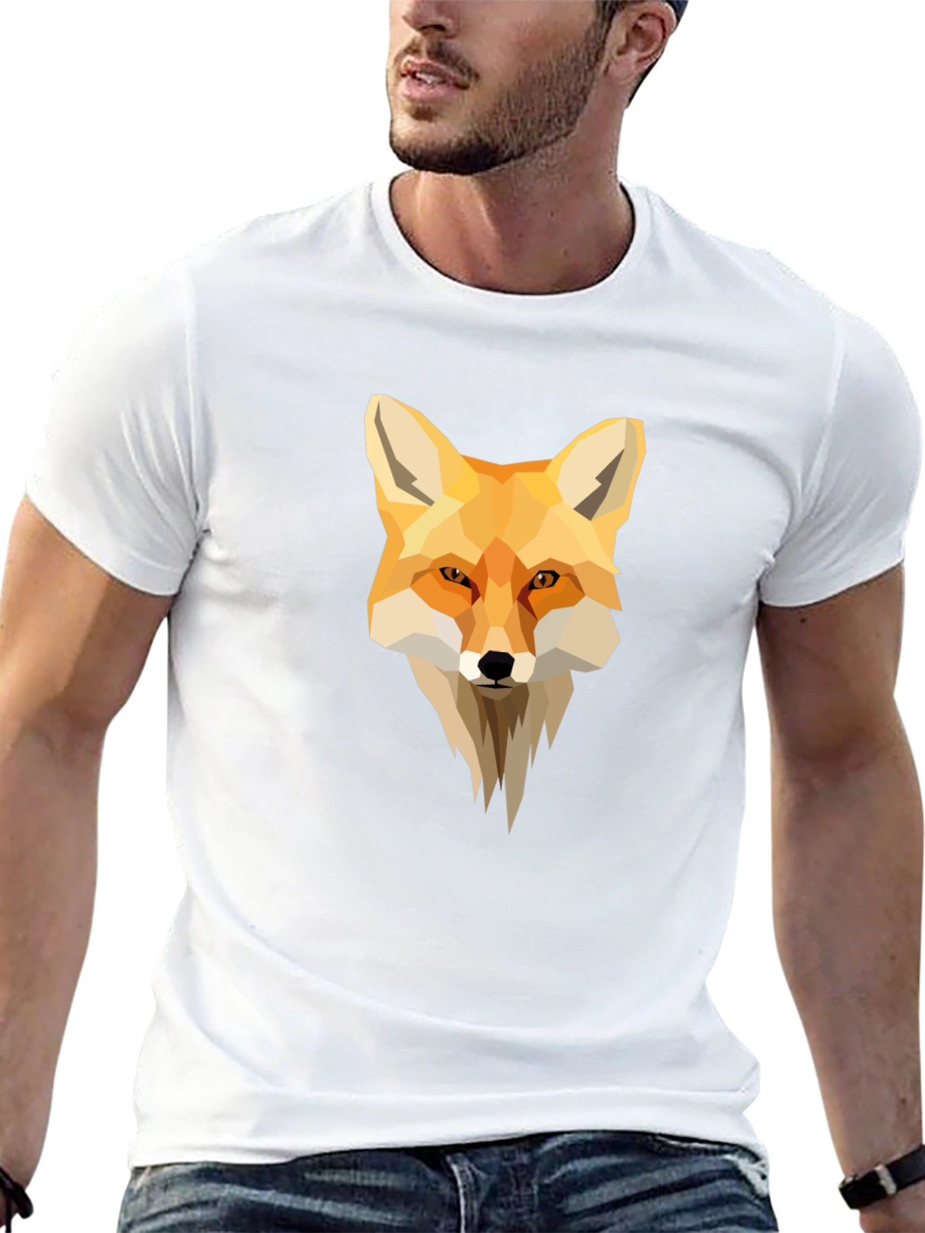 Black Geometric Fox Graphic Black T-Shirt view 13
