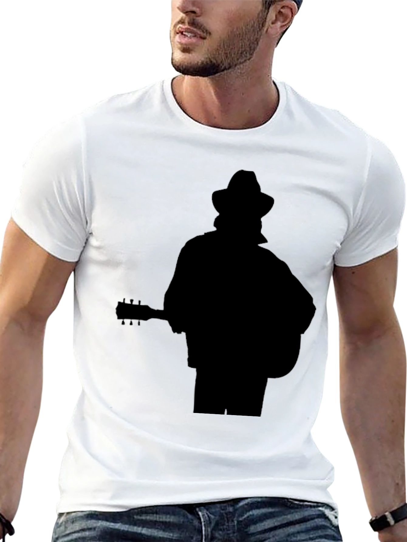 Black Musician Silhouette Graphic Tee - Black Cotton Casual Shirt view 13