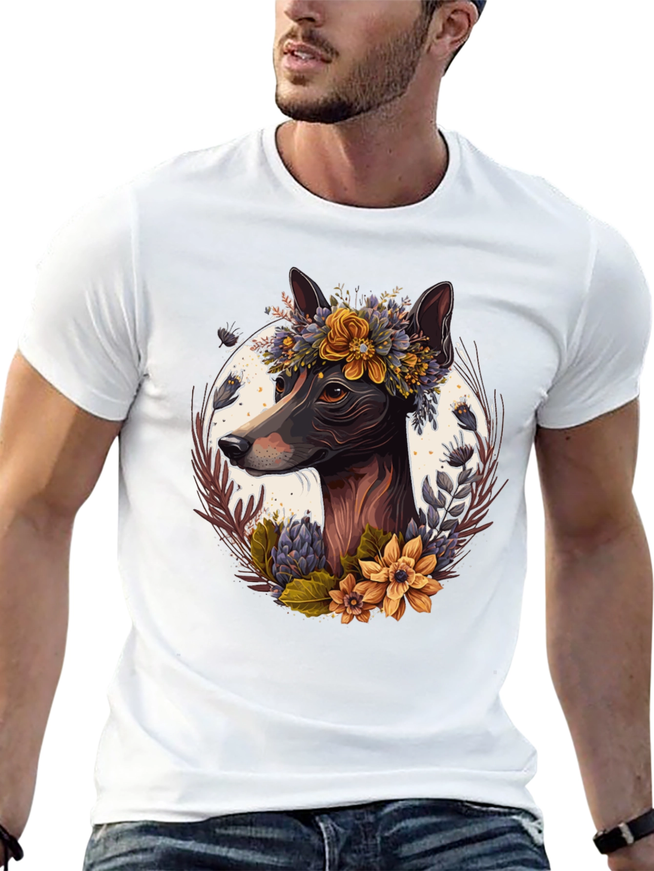Black Dog Floral Wreath T-Shirt view 13