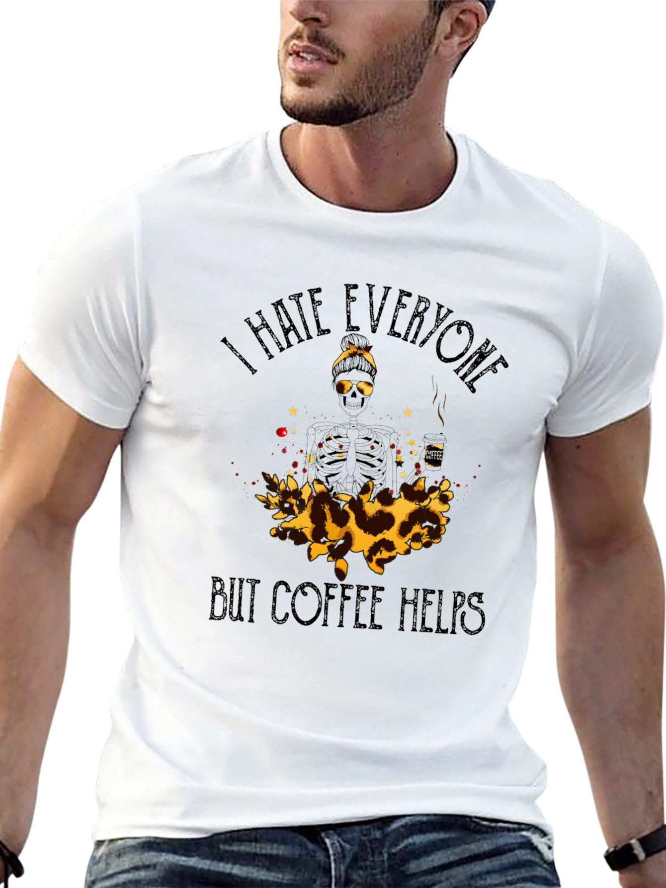 Black I Hate Everyone But Coffee Helps Graphic Tee view 13