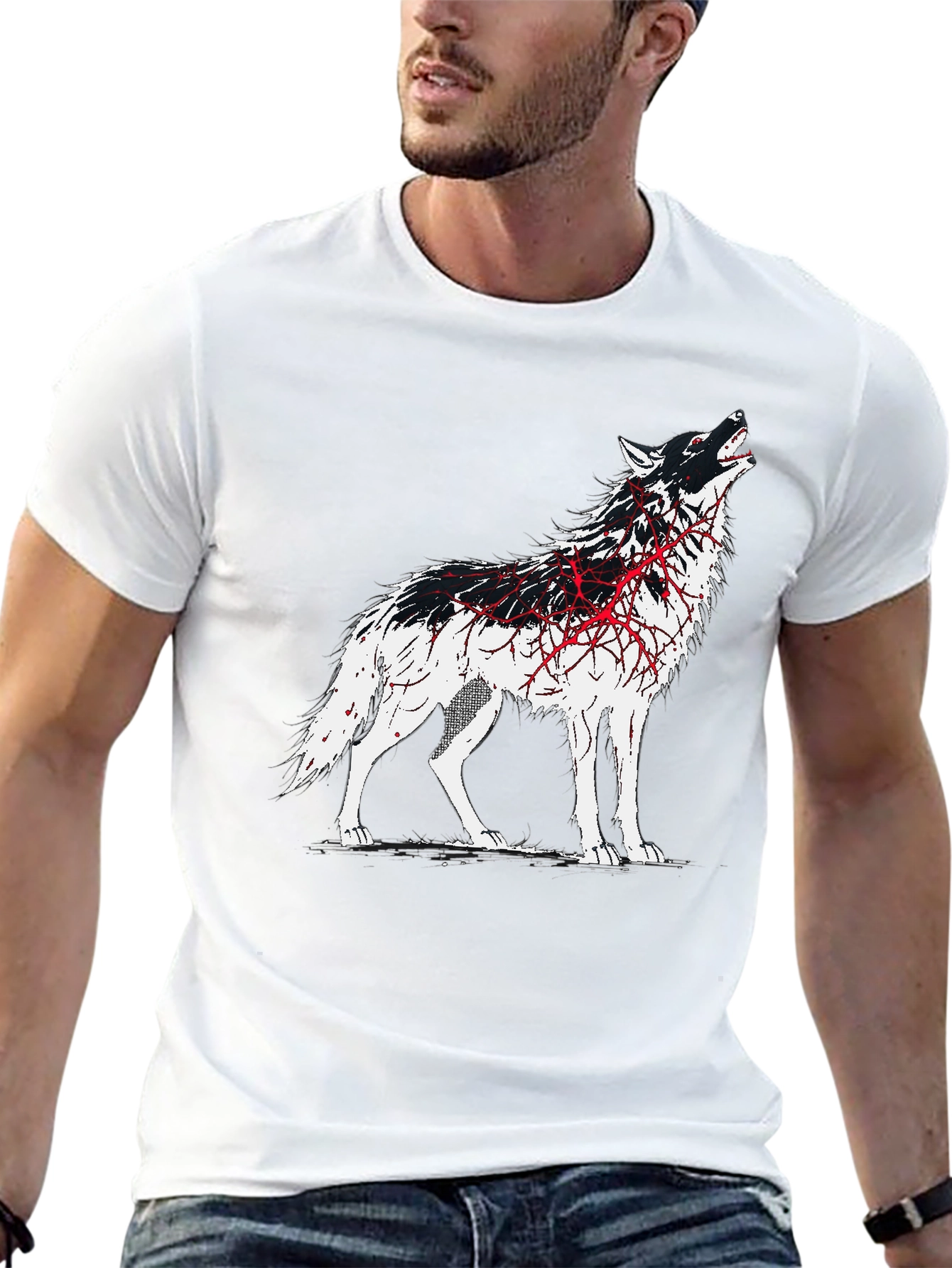Black Wolf Graphic Print T-Shirt - Black view 13