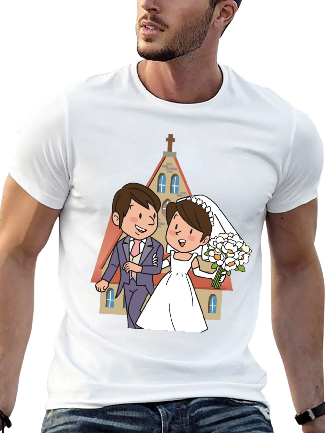 Wedding Cartoon Graphic Tee - Black - 13