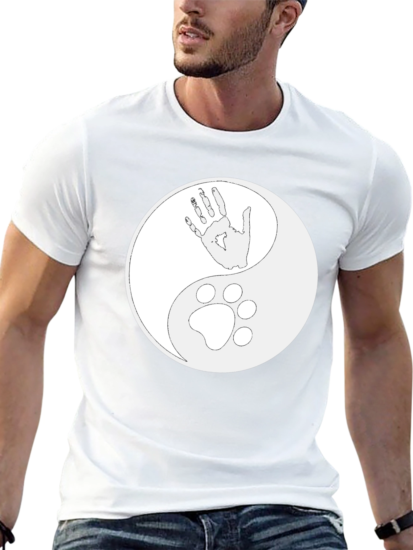 Black Yin Yang Hand & Paw Print T-Shirt - Black view 13