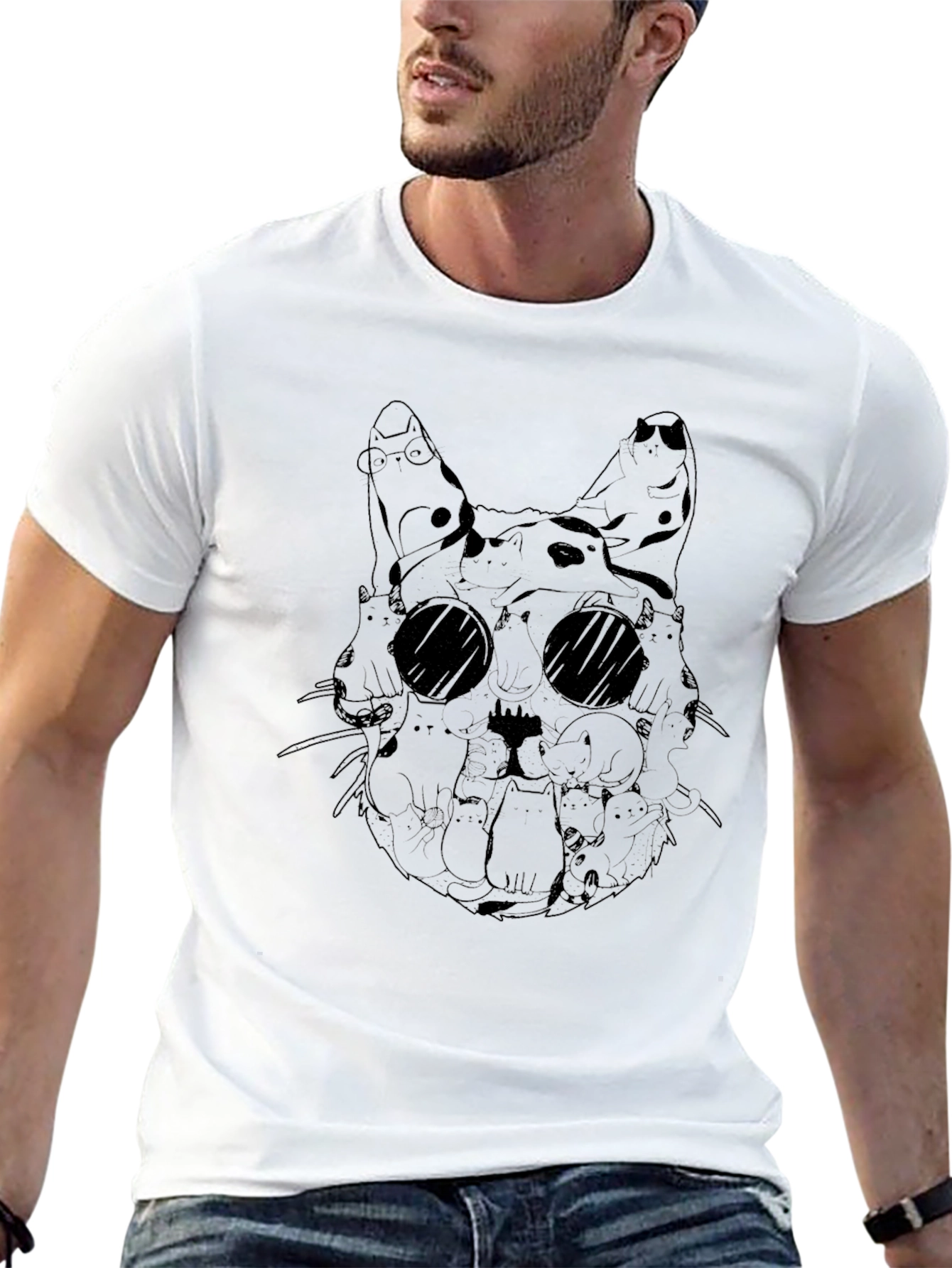 Black Cat Collage Graphic Tee - Black Crew Neck view 13