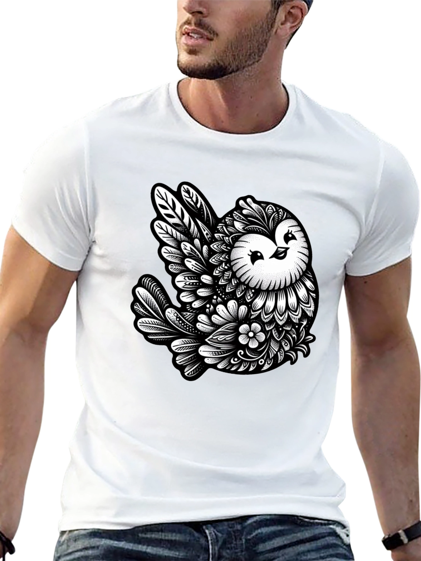 Black Owl Art Black T-Shirt - Unique Graphic Tee view 13