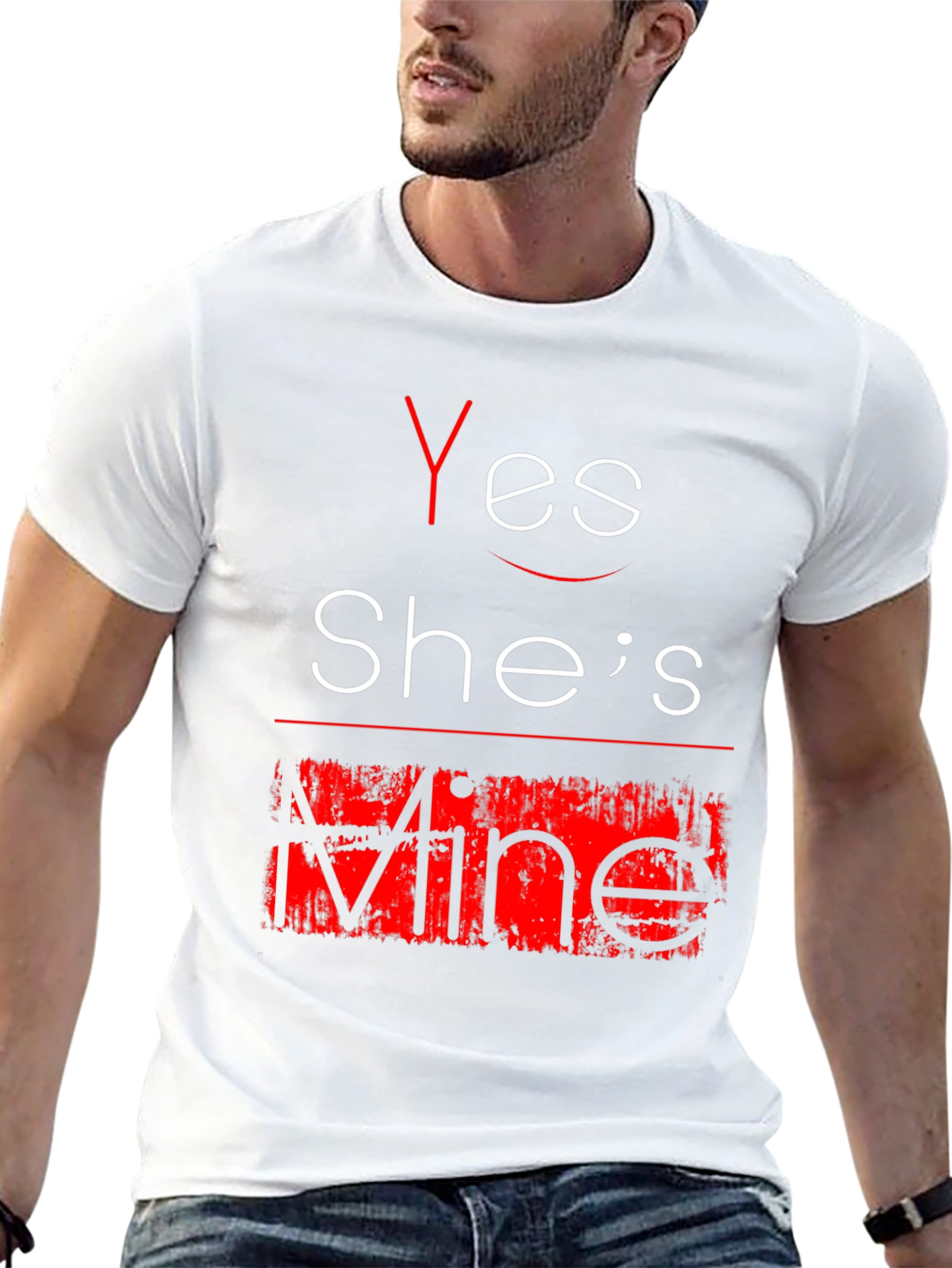 Black Yes She's Mine Funny Graphic Tee - Black T-Shirt view 13