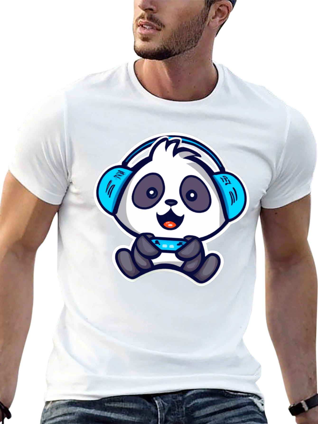 Black Gamer Panda T-Shirt - Cool Cartoon Design view 13