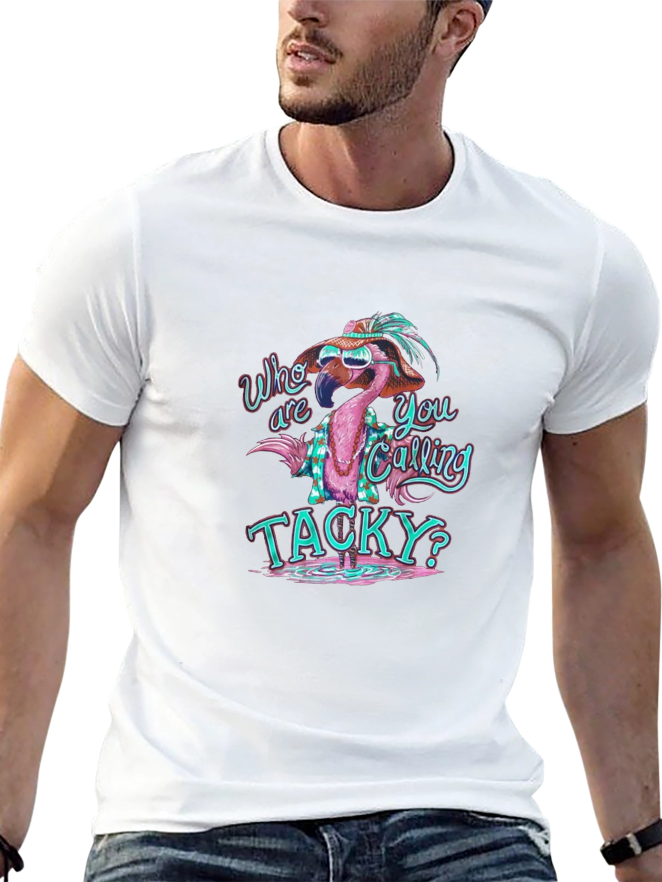Black Funny Flamingo Tacky Graphic T-Shirt view 13