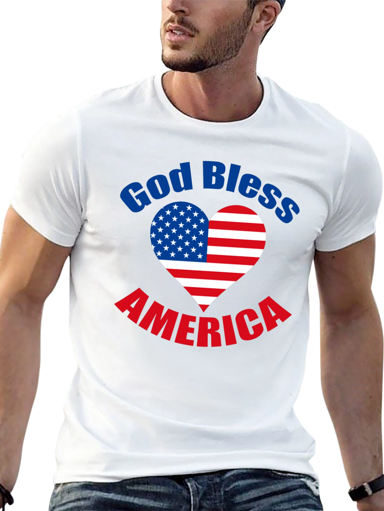 Black God Bless America T-Shirt Patriotic Heart Flag Tee view 13