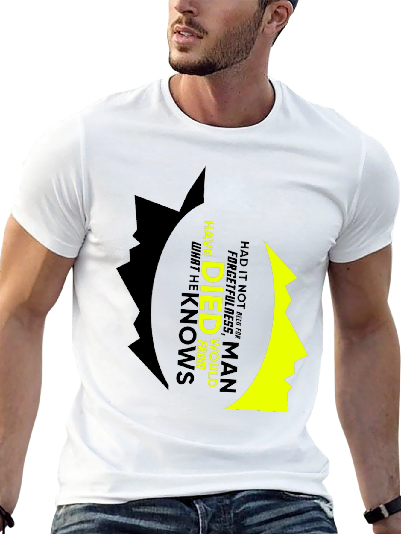 Black Philosophical T-Shirt: Forgetfulness Quote view 13