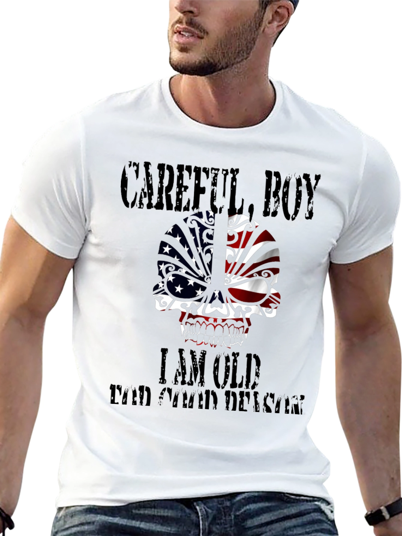 Black Careful Boy I am Old T-Shirt view 13