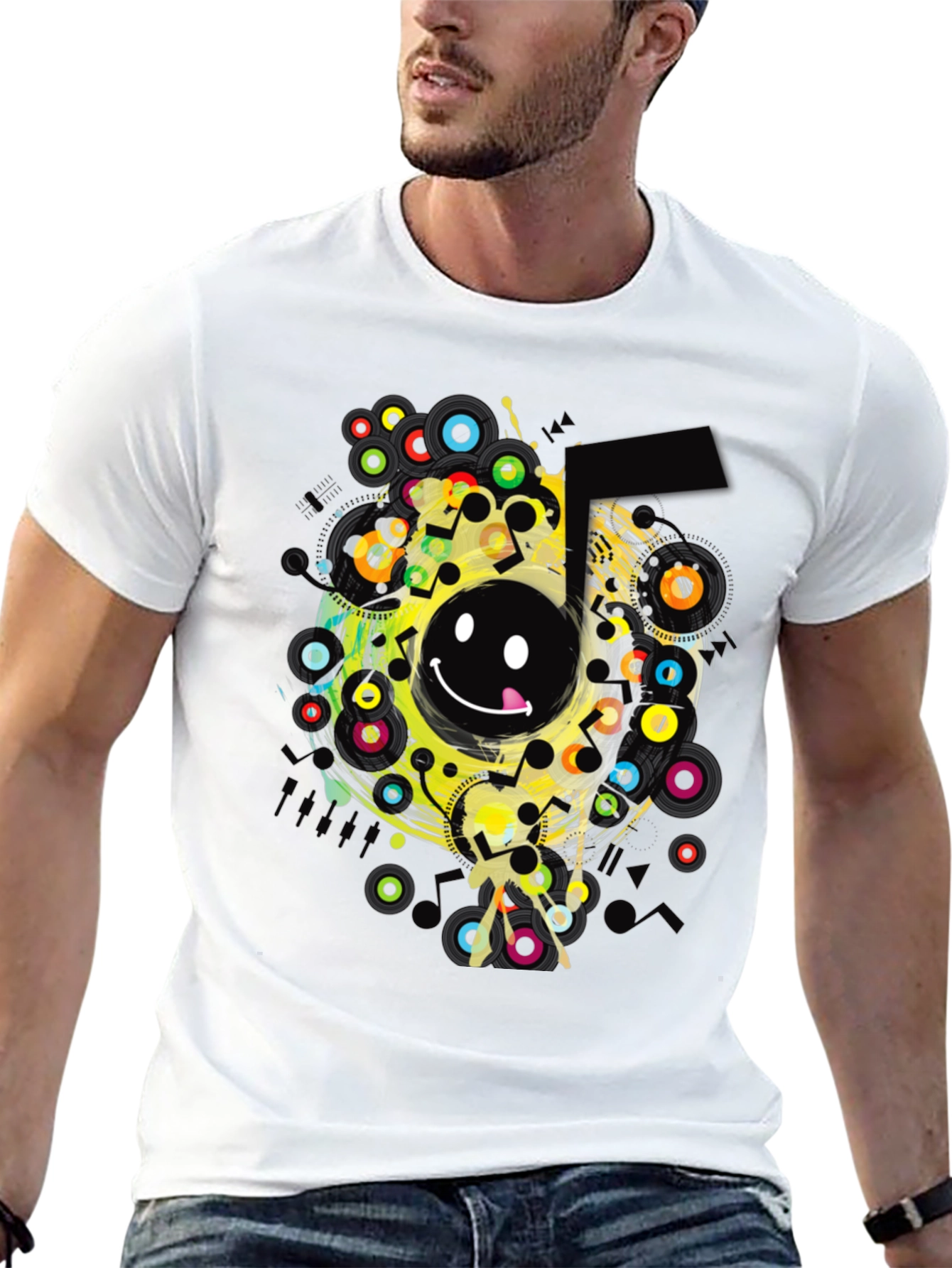 Black Smiley Face Graphic Print Black T-Shirt view 13