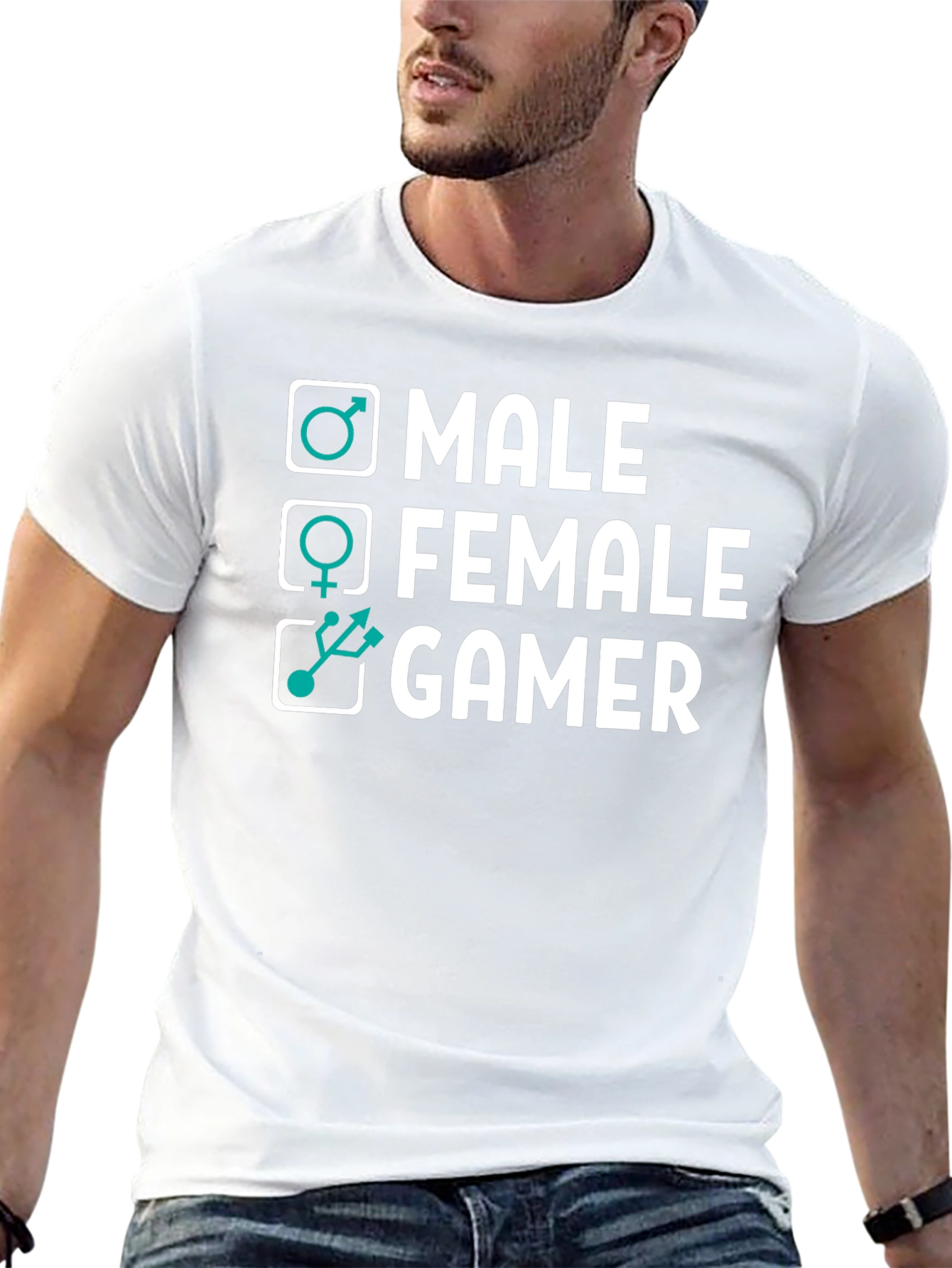 Black Gamer Tee: Male, Female, Gamer - Black Cotton T-Shirt view 13