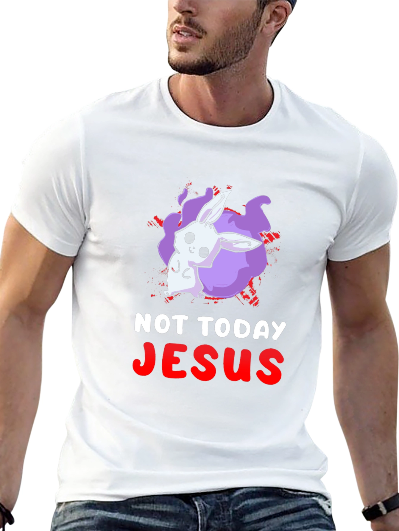 Black Not Today Jesus Bunny Graphic T-Shirt view 13