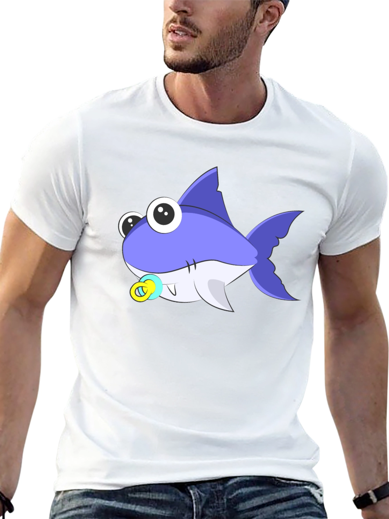 Black Cartoon Shark T-Shirt: Cute Baby Shark Design view 13