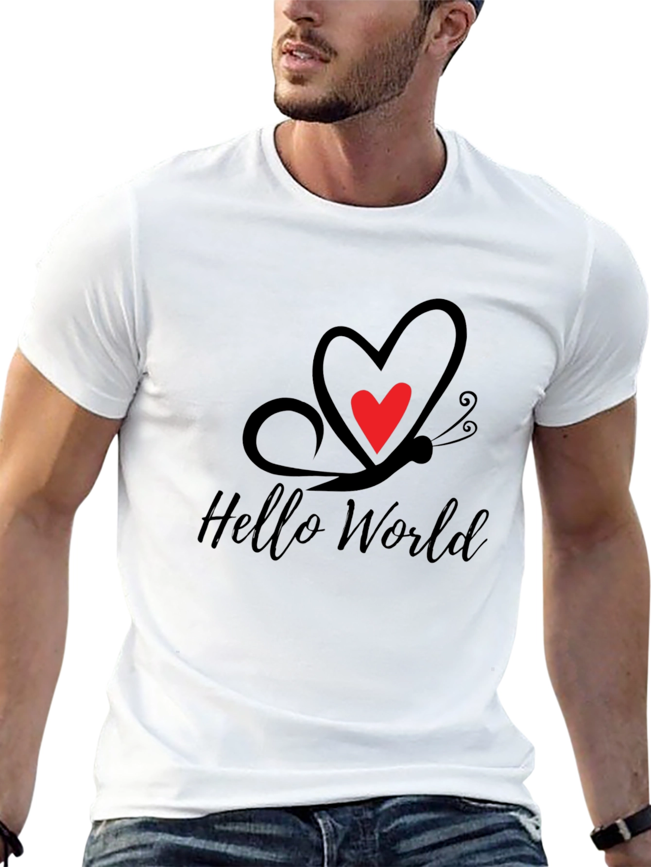 Black Hello World Butterfly Heart Tee view 13