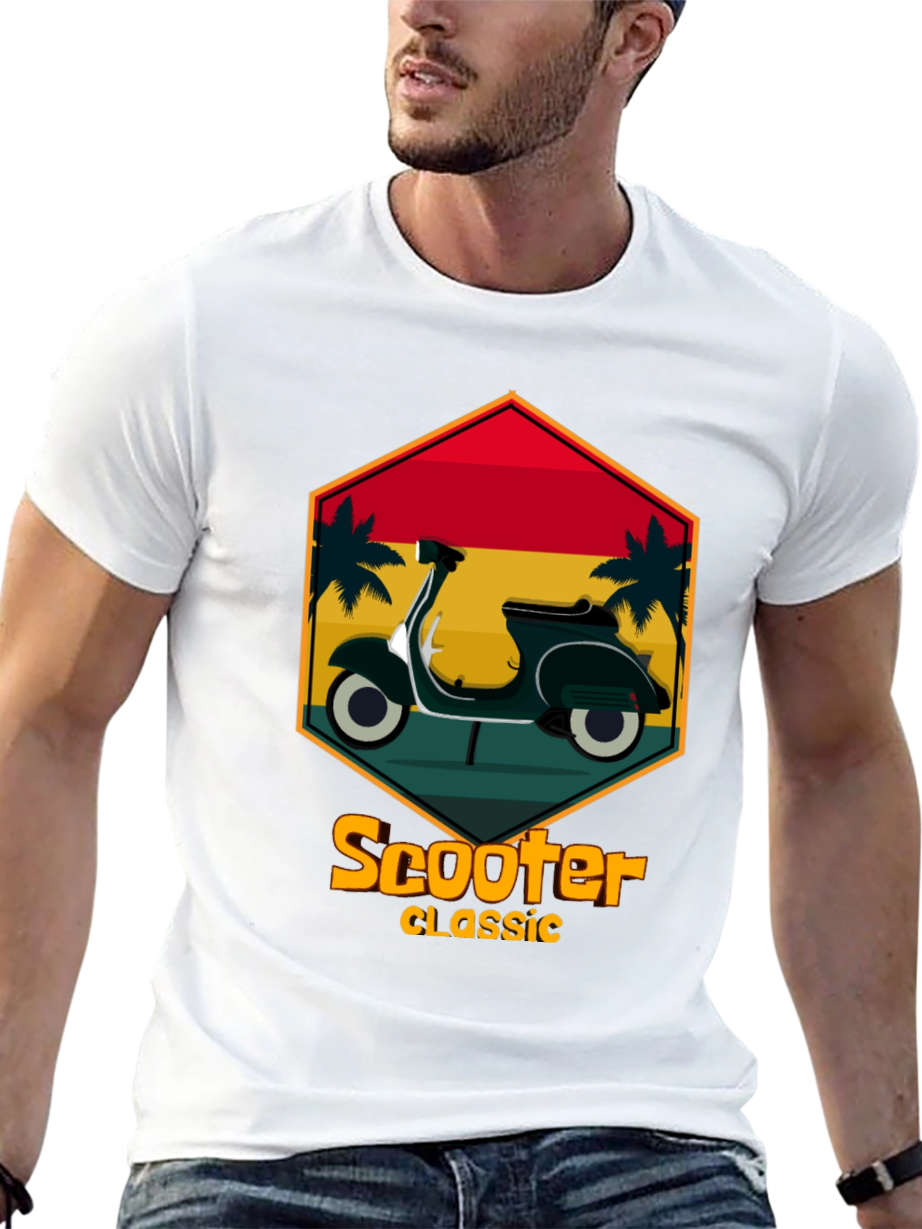 Black Retro Scooter Classic T-Shirt - Vintage Design view 13