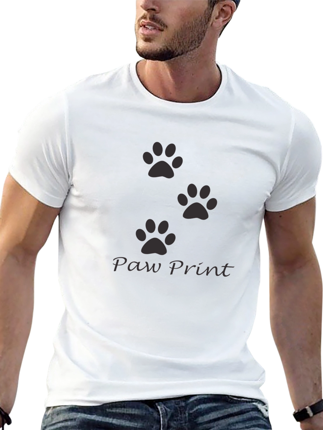 Black Men's Black Paw Print Crew Neck T-Shirt view 13
