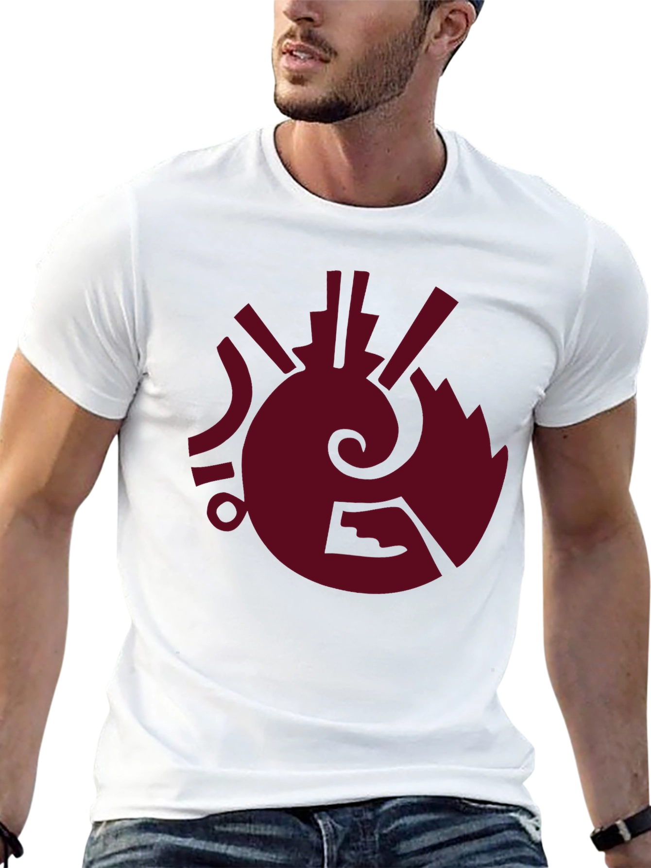 Black Abstract Symbol Graphic Tee - Burgundy Print on Black view 13