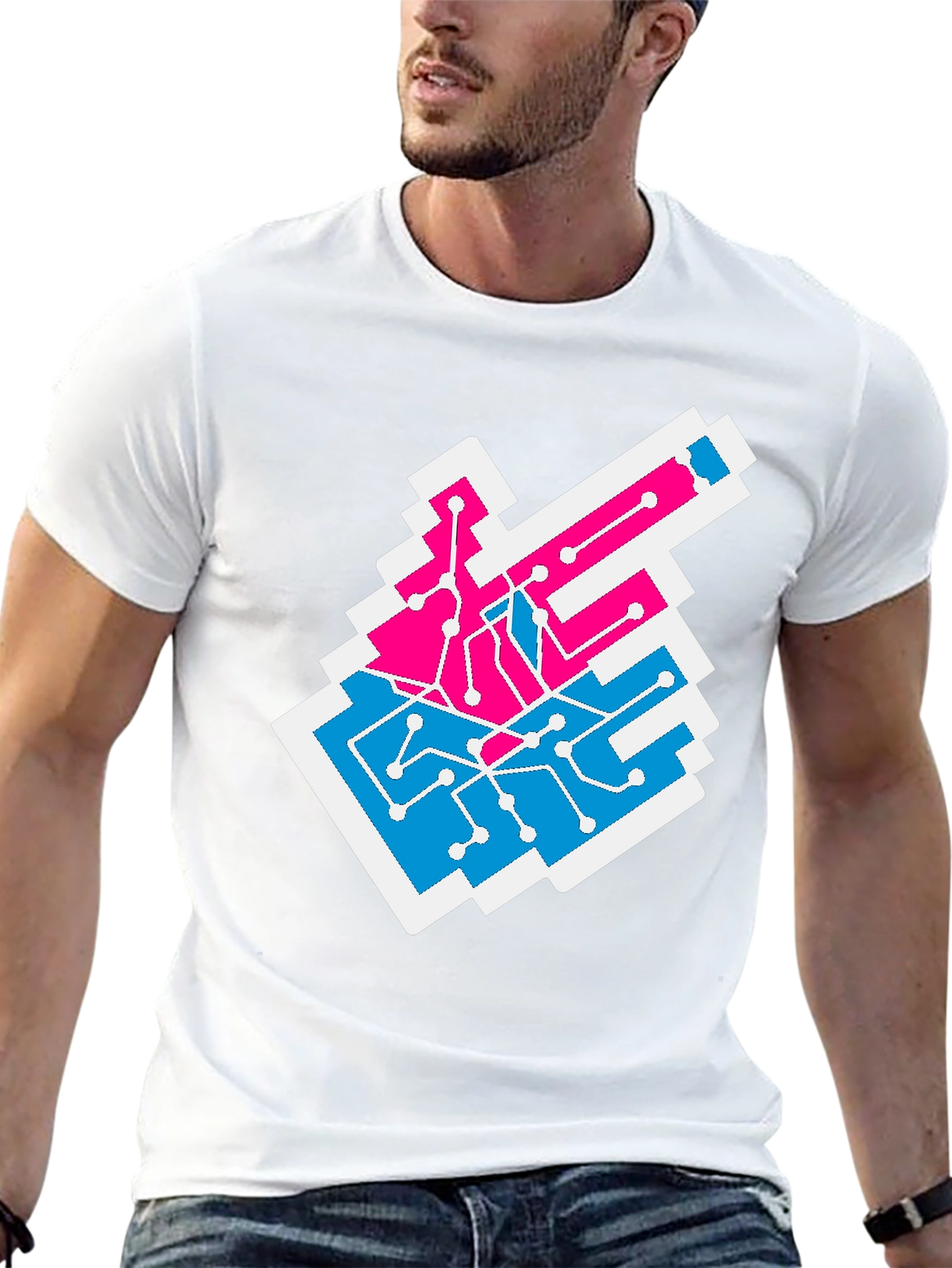 Black Circuit Board T-Shirt - Pink & Blue Tech Style view 13