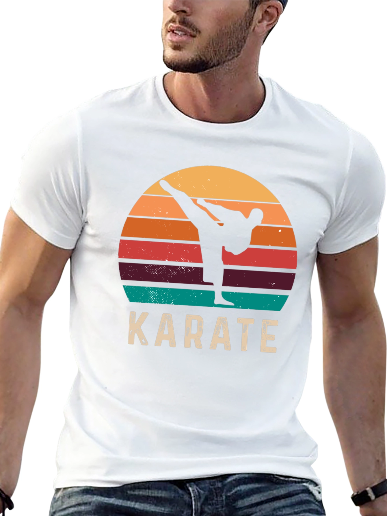 Black Karate Sunset T-Shirt Retro Style Martial Arts Tee view 13