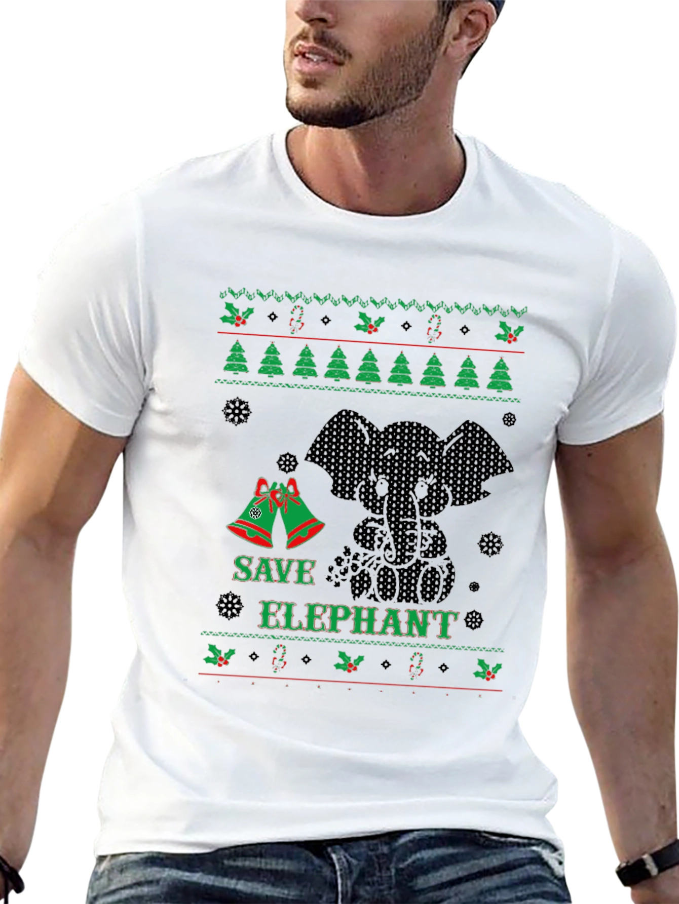 Black Save Elephant Ugly Christmas Sweater T-Shirt view 13