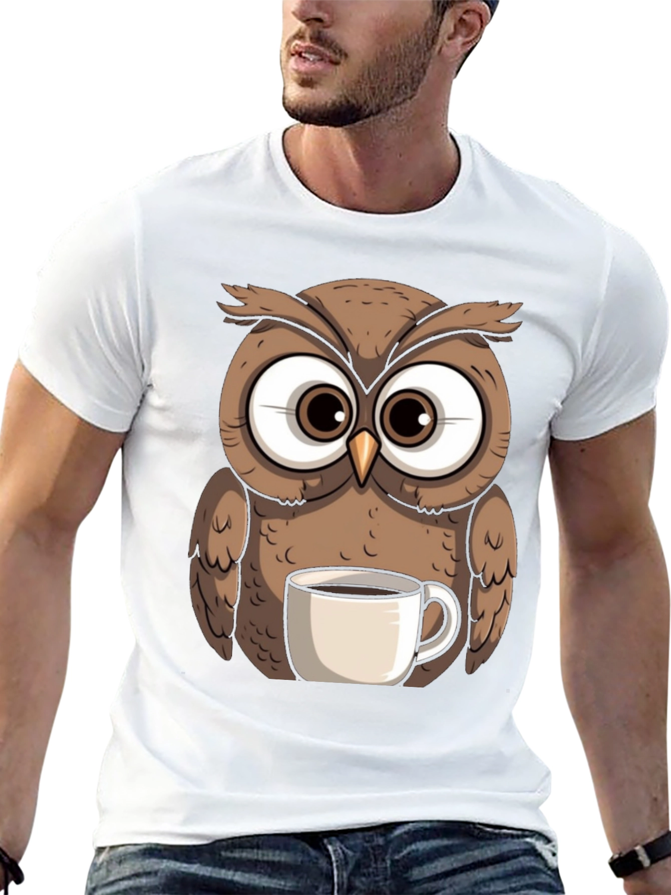 Black Owl with Coffee Mug Graphic Tee view 13