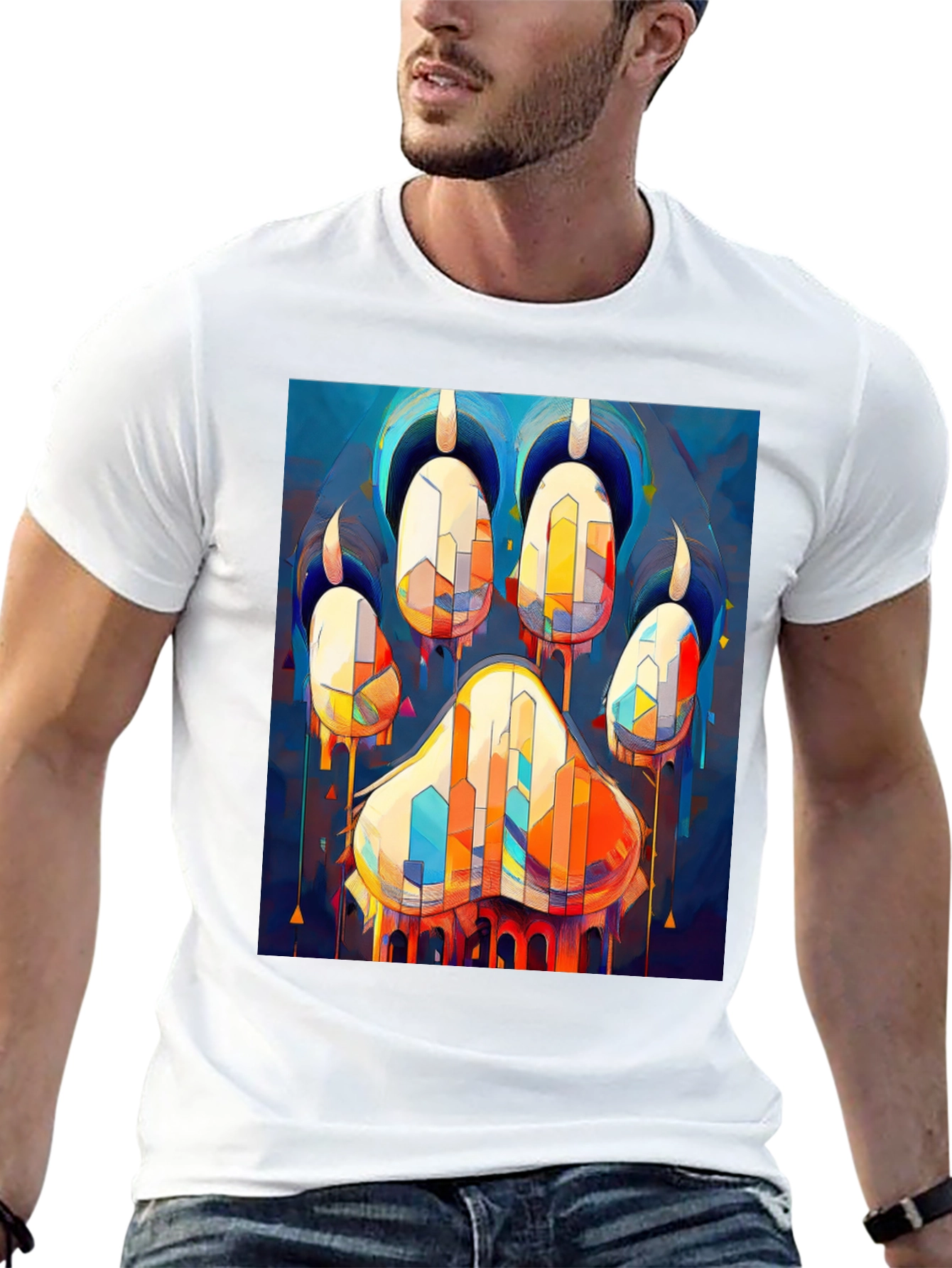 Abstract Paw Print Graphic Tee - Men's Black T-Shirt - 13