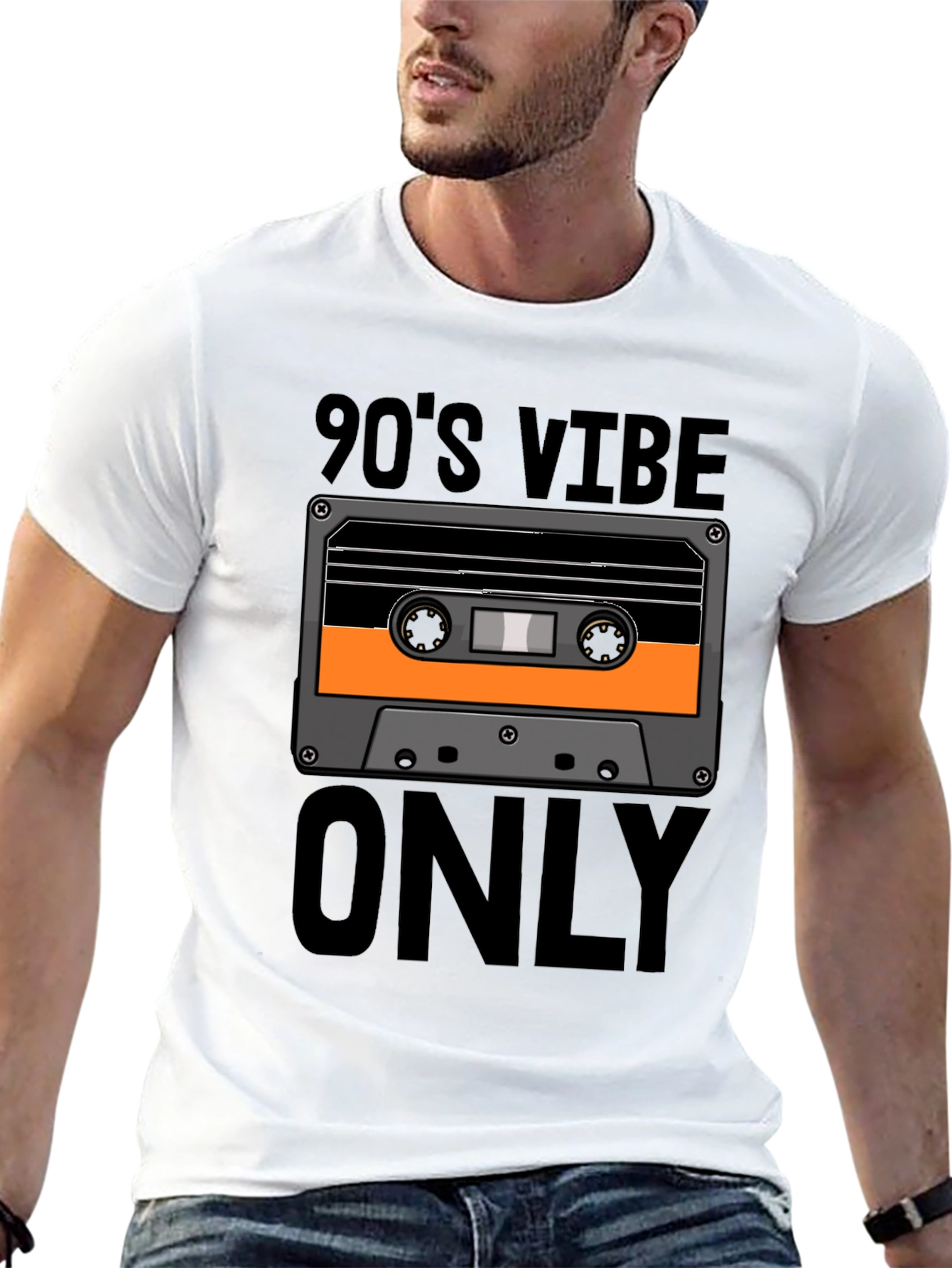 Black 90's Vibe Only Graphic Tee - Retro Cassette T-Shirt view 13