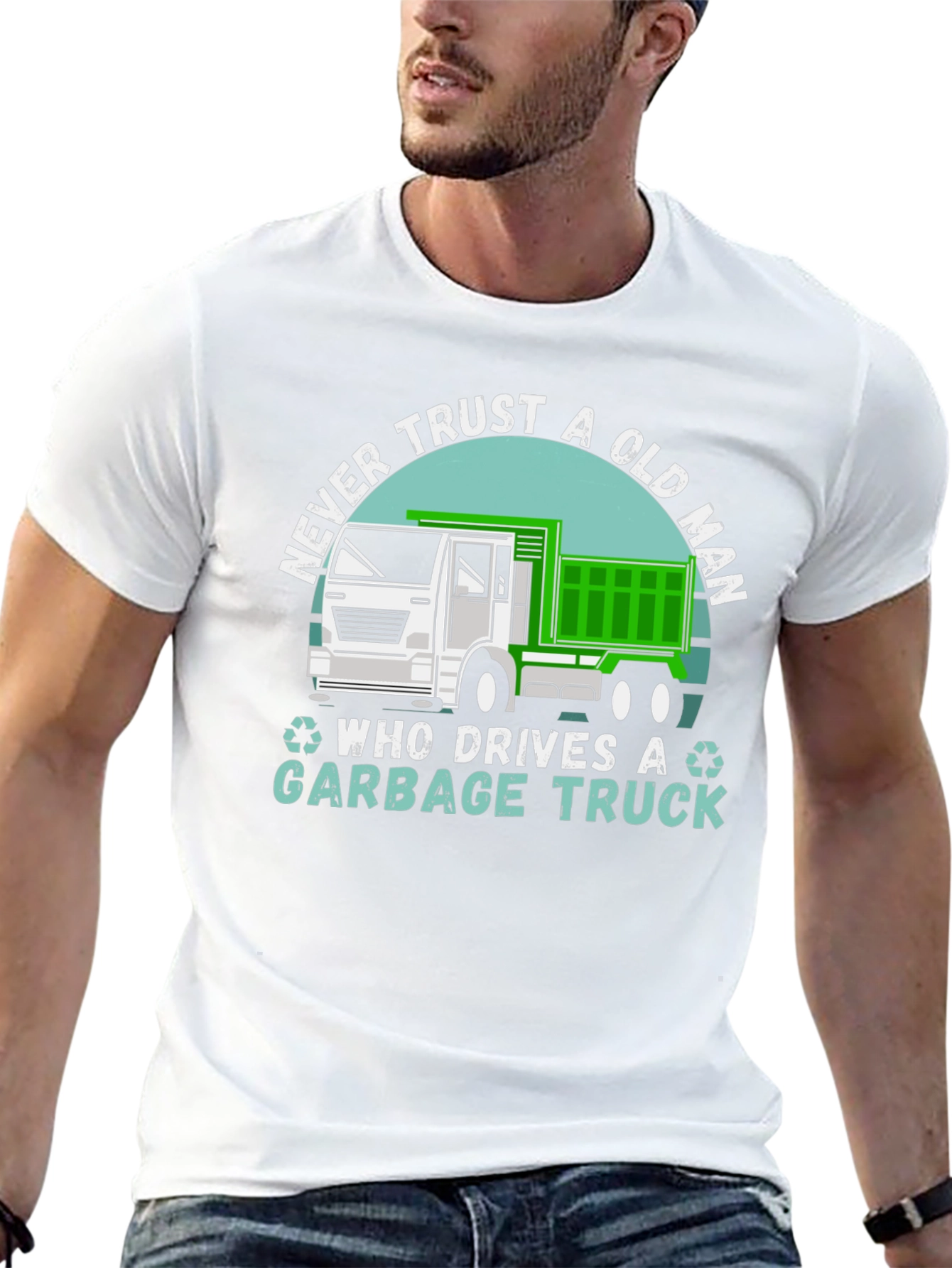 Black Never Trust Old Man Garbage Truck T-Shirt view 13