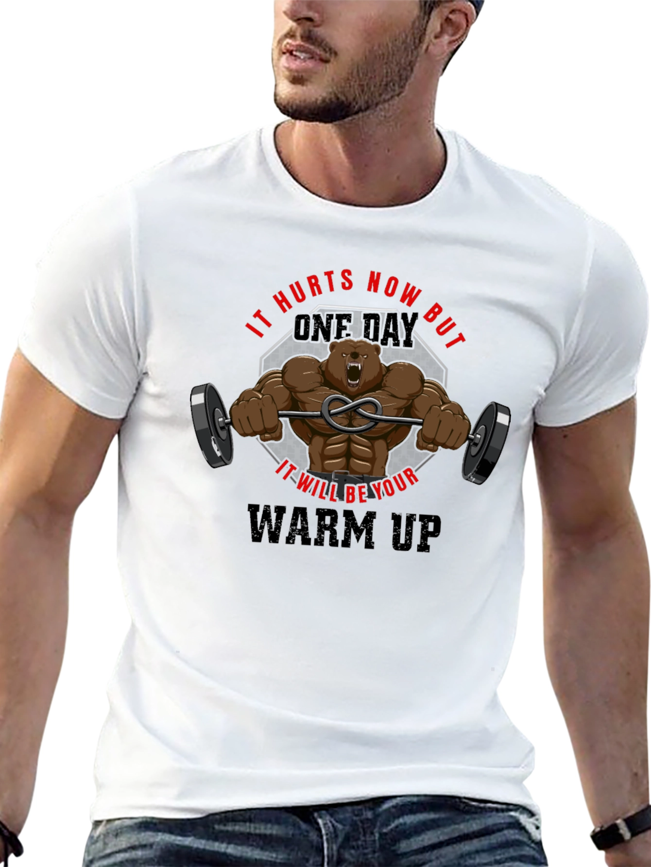 Black Workout Bear T-Shirt - Motivational Fitness Tee view 13