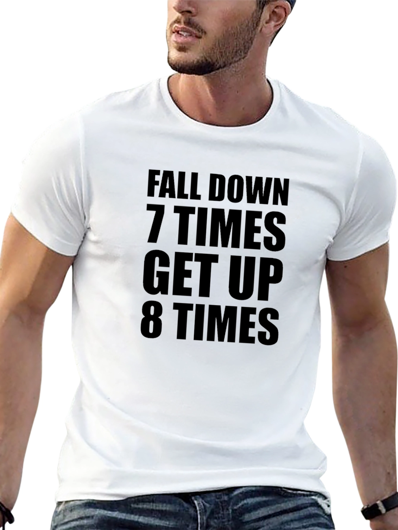Black Fall Down 7 Times Get Up 8 Motivational T-Shirt view 13