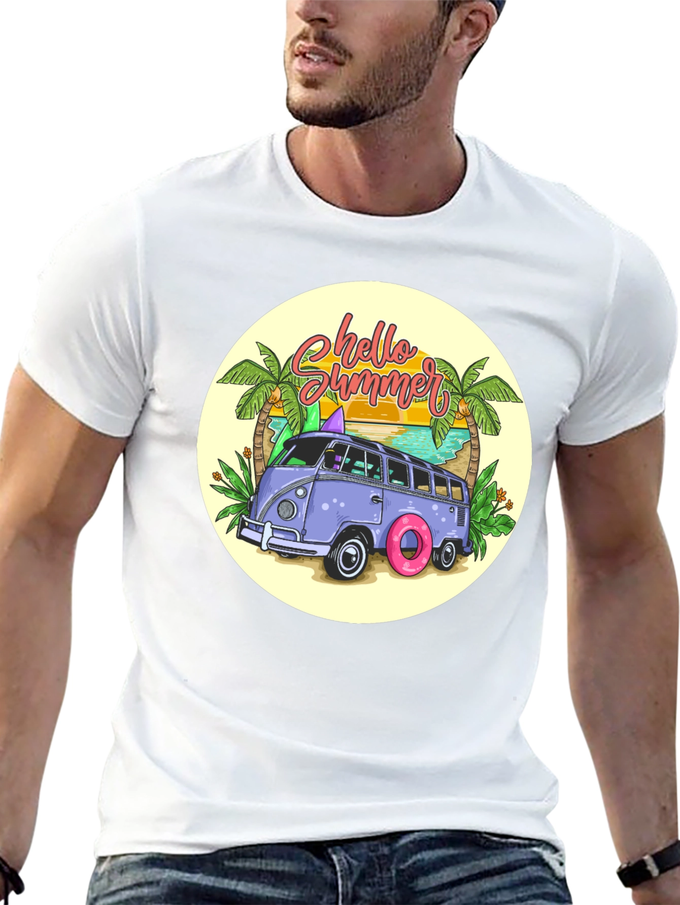 Black Summer Beach Van T-Shirt view 13