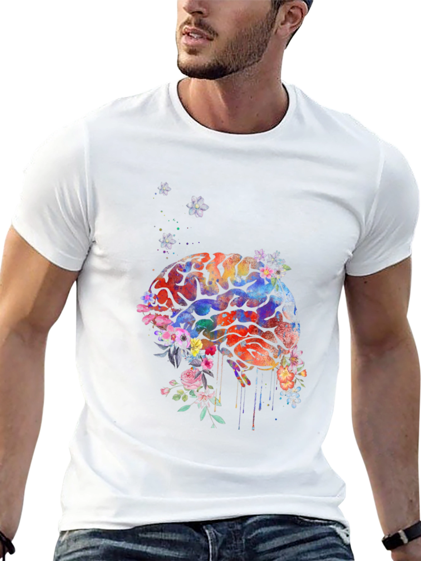 Black Brain Flowers T-Shirt - Artistic Graphic Tee view 13