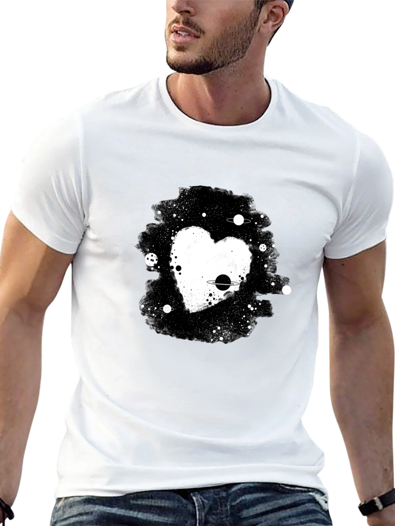 Black Cosmic Heart Black T-Shirt view 13
