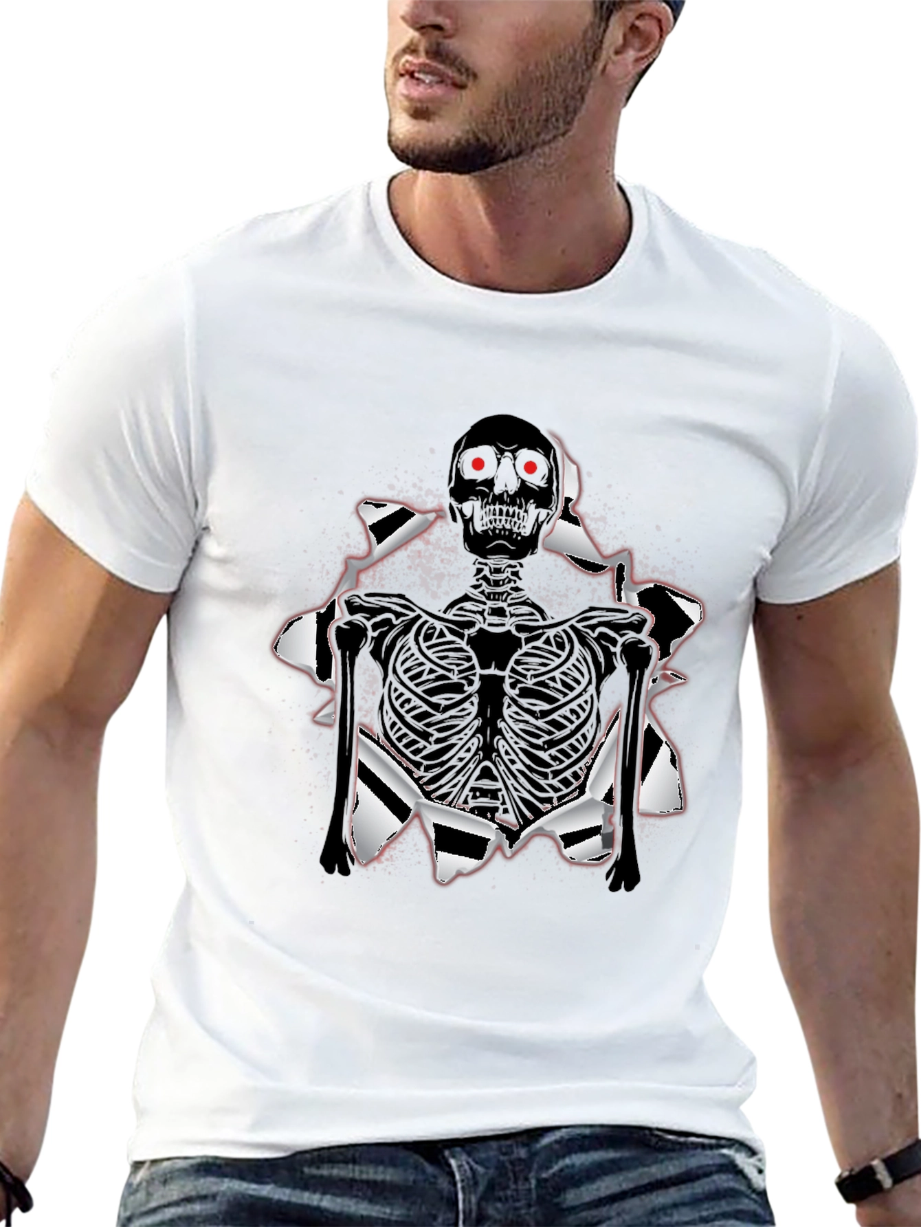 Black Skeleton T-Shirt: Ripped Graphic Tee view 13