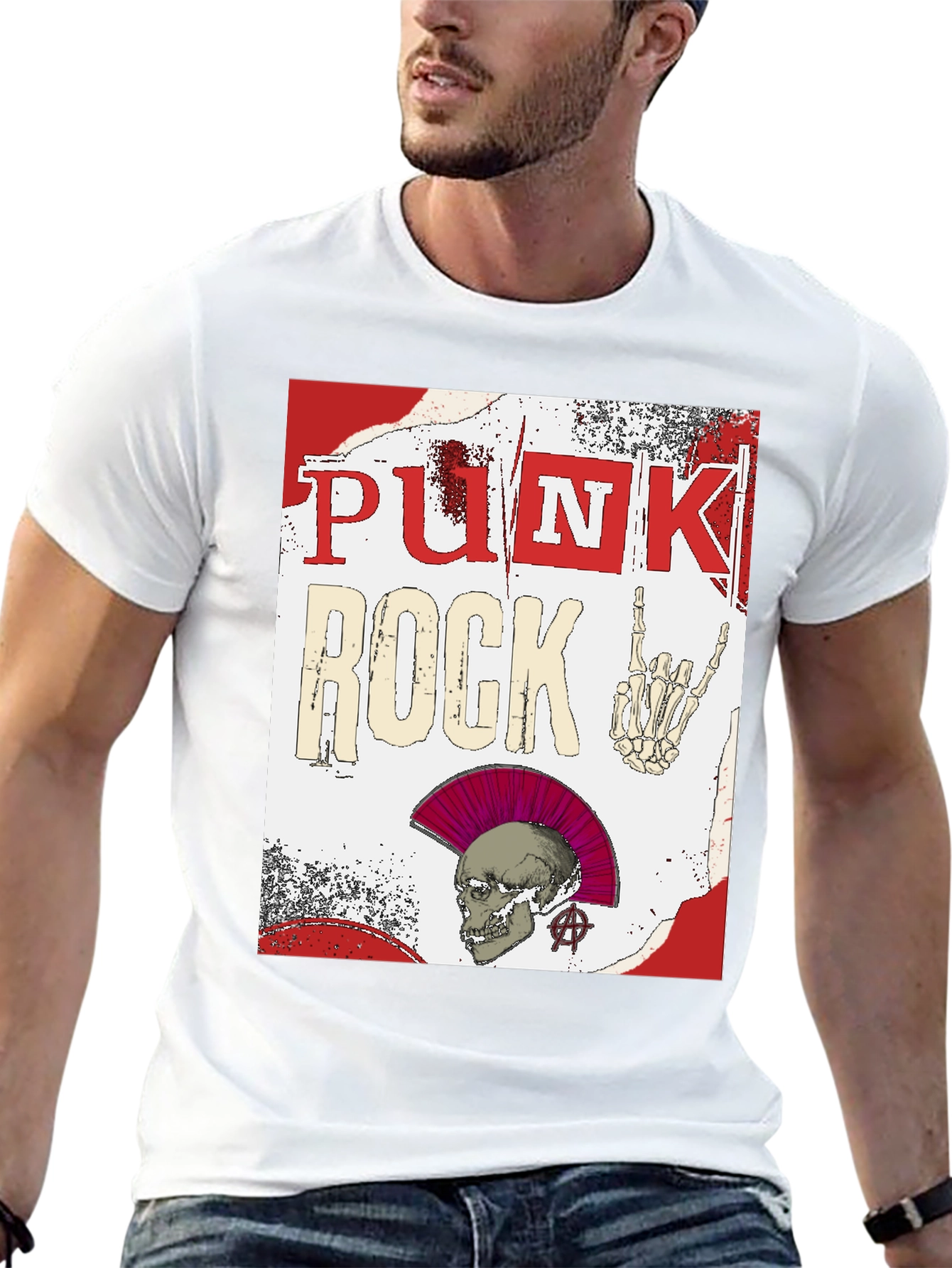 Black Punk Rock Graphic Tee - Edgy Skull Design view 13