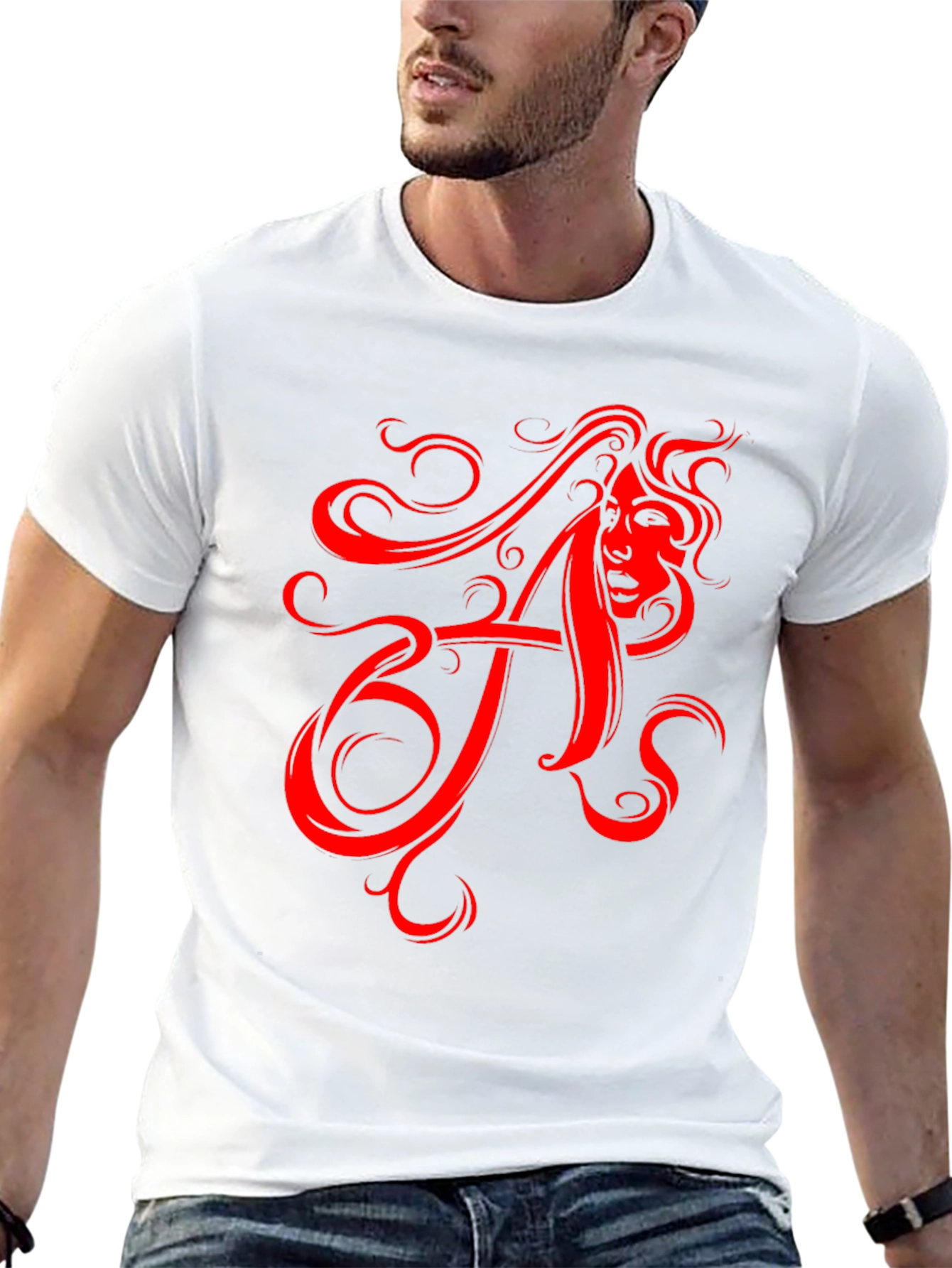 Black Red Artistic Letter A Black T-Shirt view 13