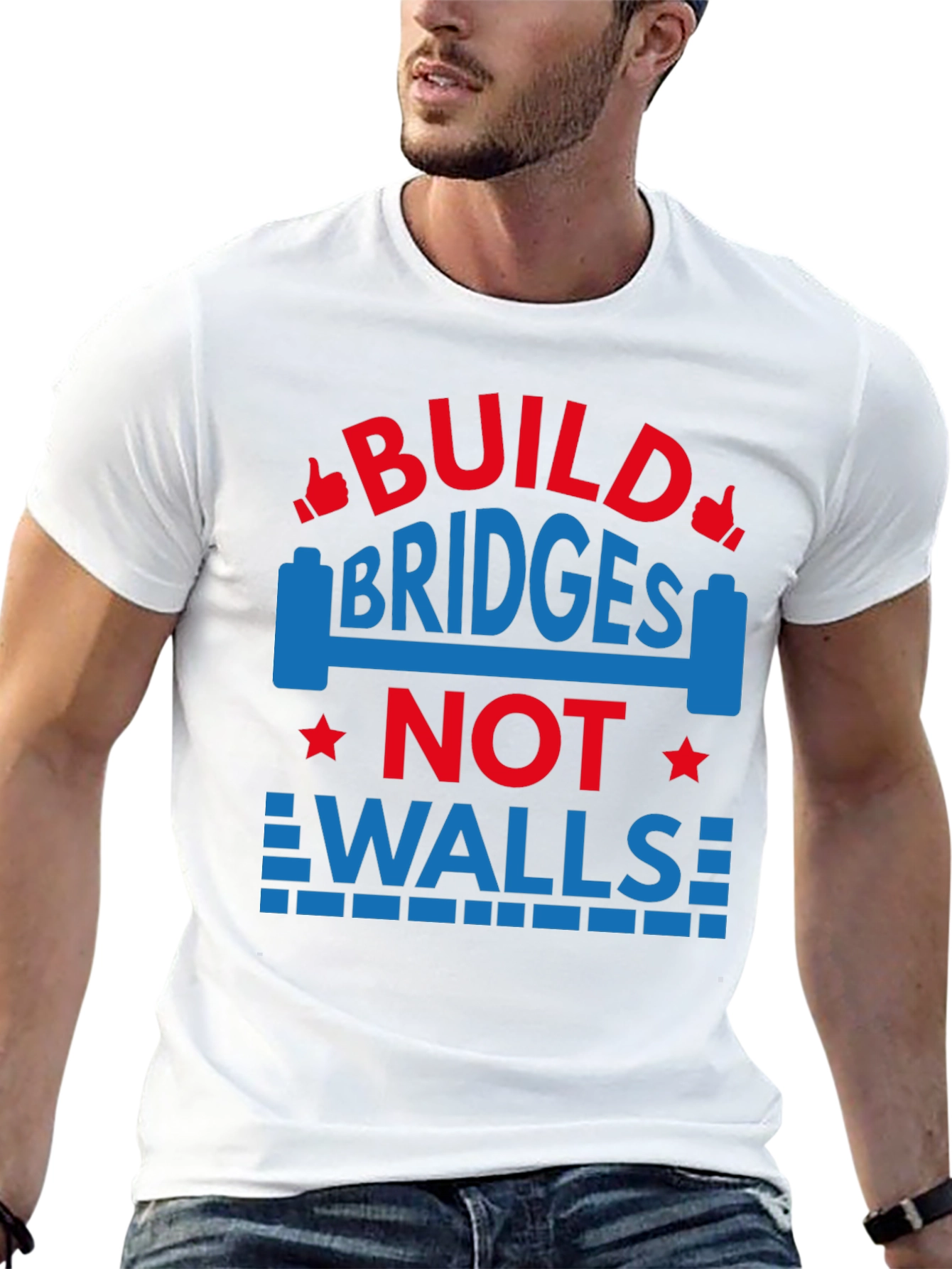 Black Build Bridges Not Walls Graphic Tee view 13