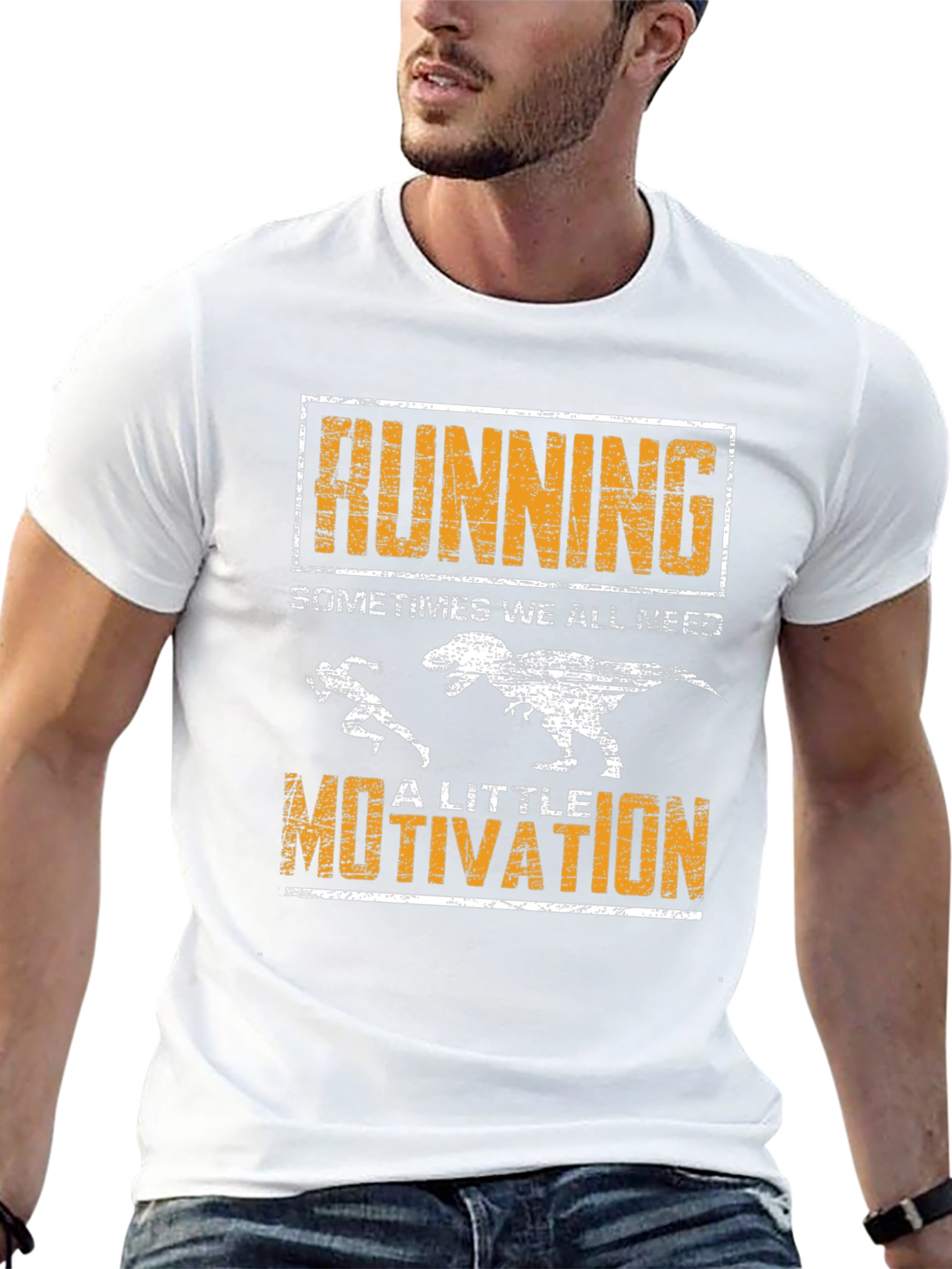 Black Running Motivation T-Shirt - Dinosaur Chase Graphic view 13