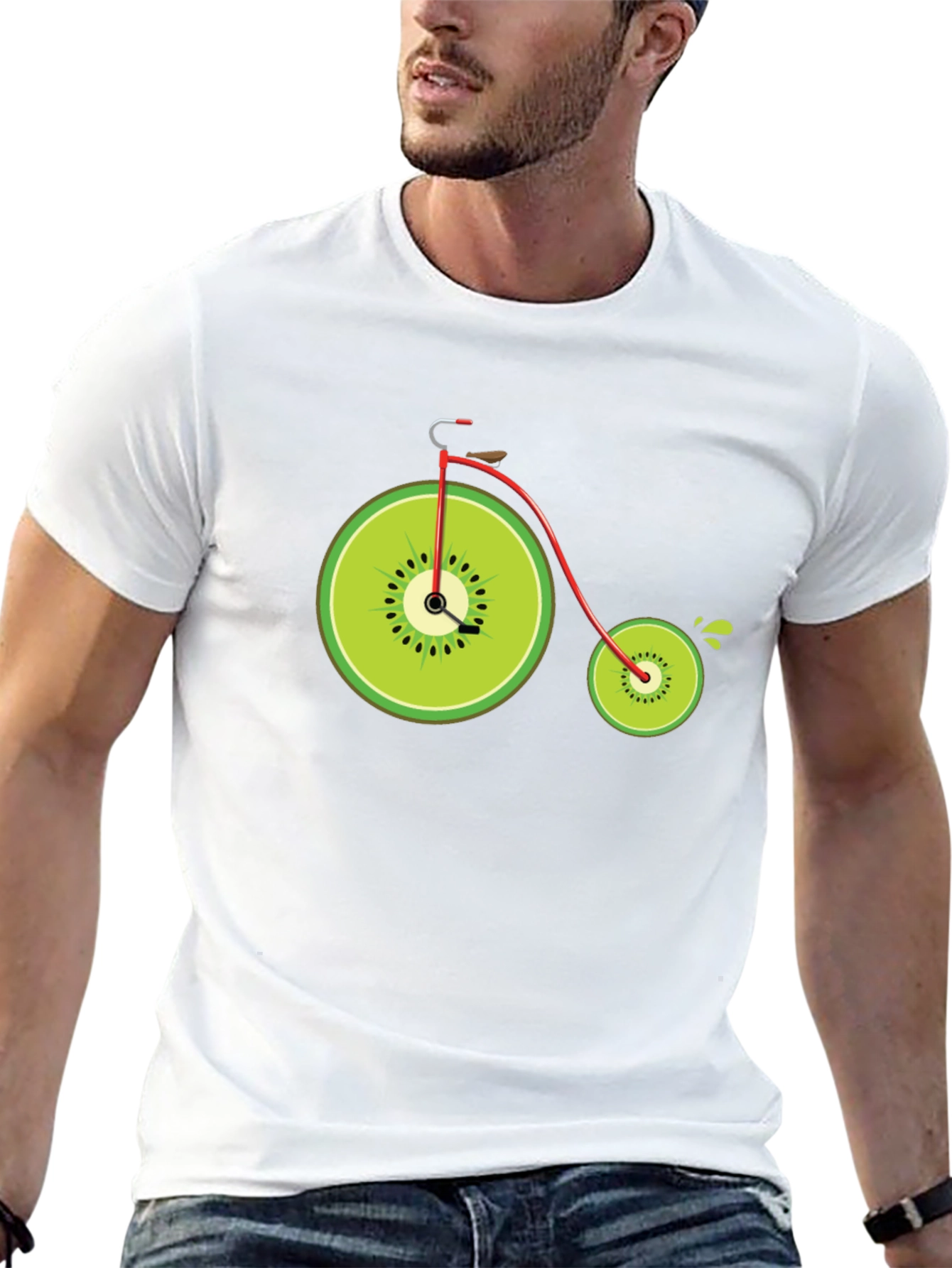 Black Kiwi Bike Graphic Tee - Quirky Fruit Bicycle Design view 13