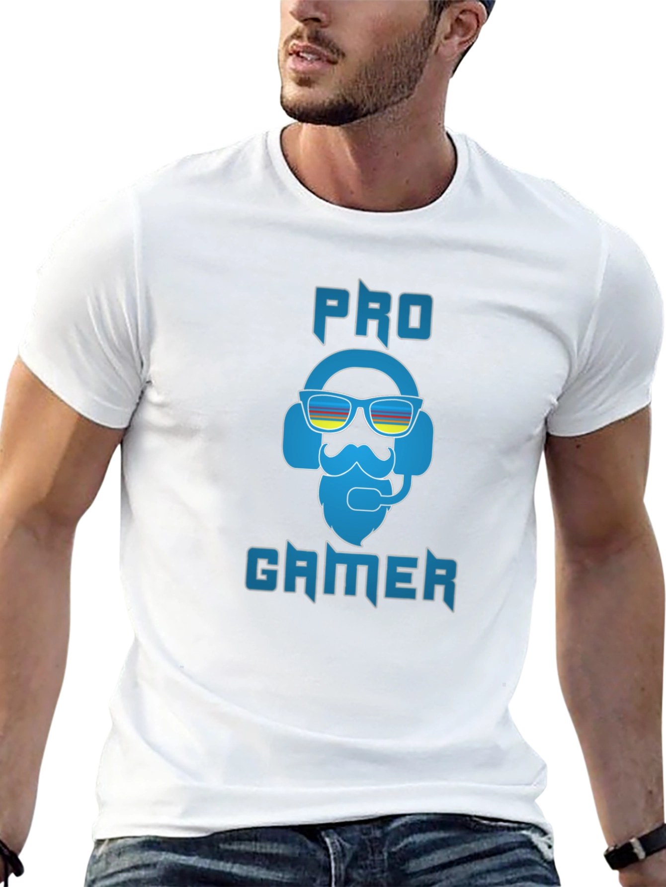 Black Pro Gamer Black T-Shirt - Bearded Headset Design view 13