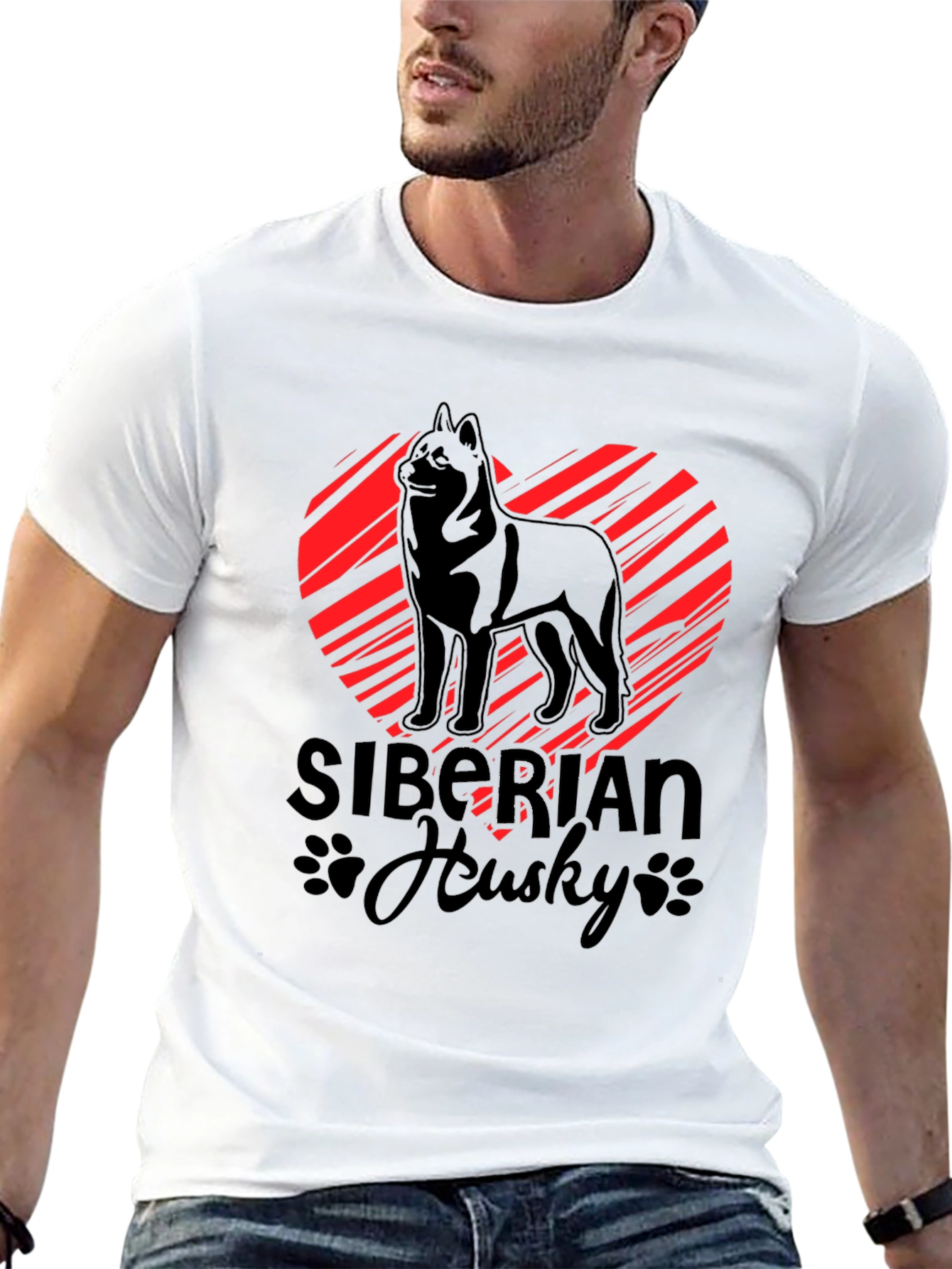 Black Siberian Husky Heart Graphic Black T-Shirt view 13