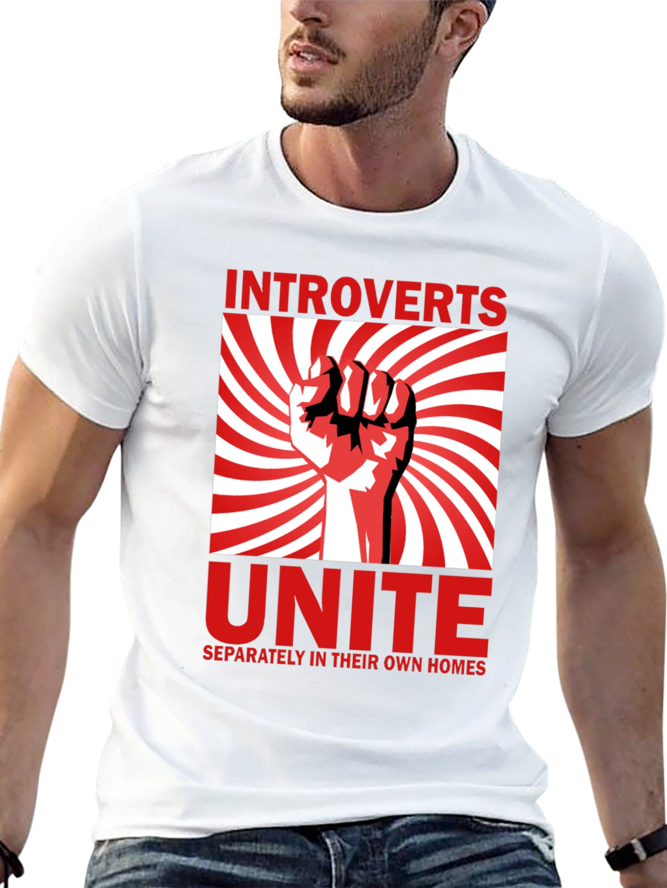 Black Introverts Unite T-Shirt - Separately in Their Own Homes view 13