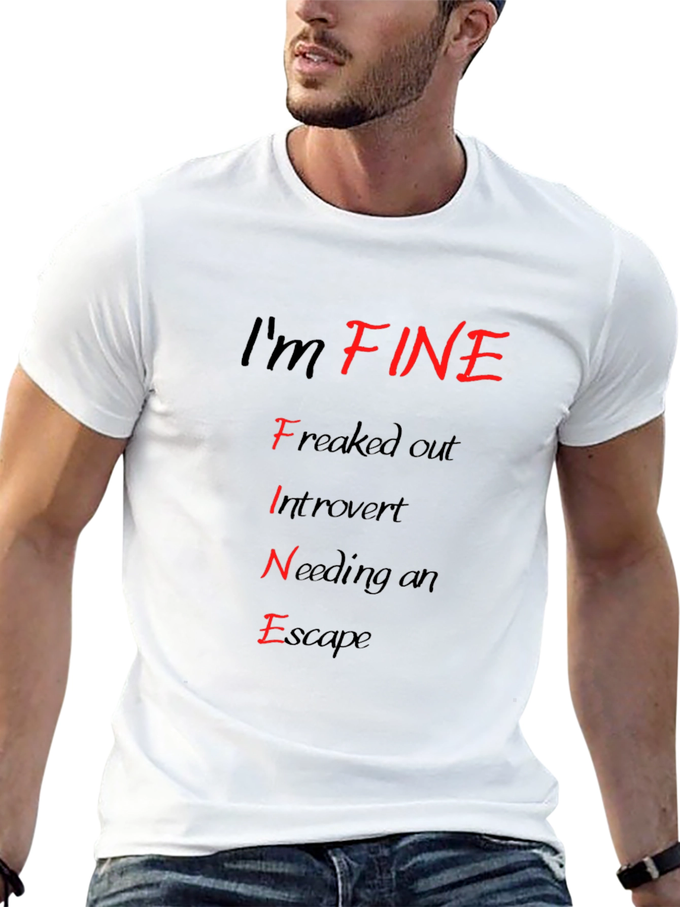 Black I'm FINE T-Shirt - Funny Introvert Graphic Tee view 13