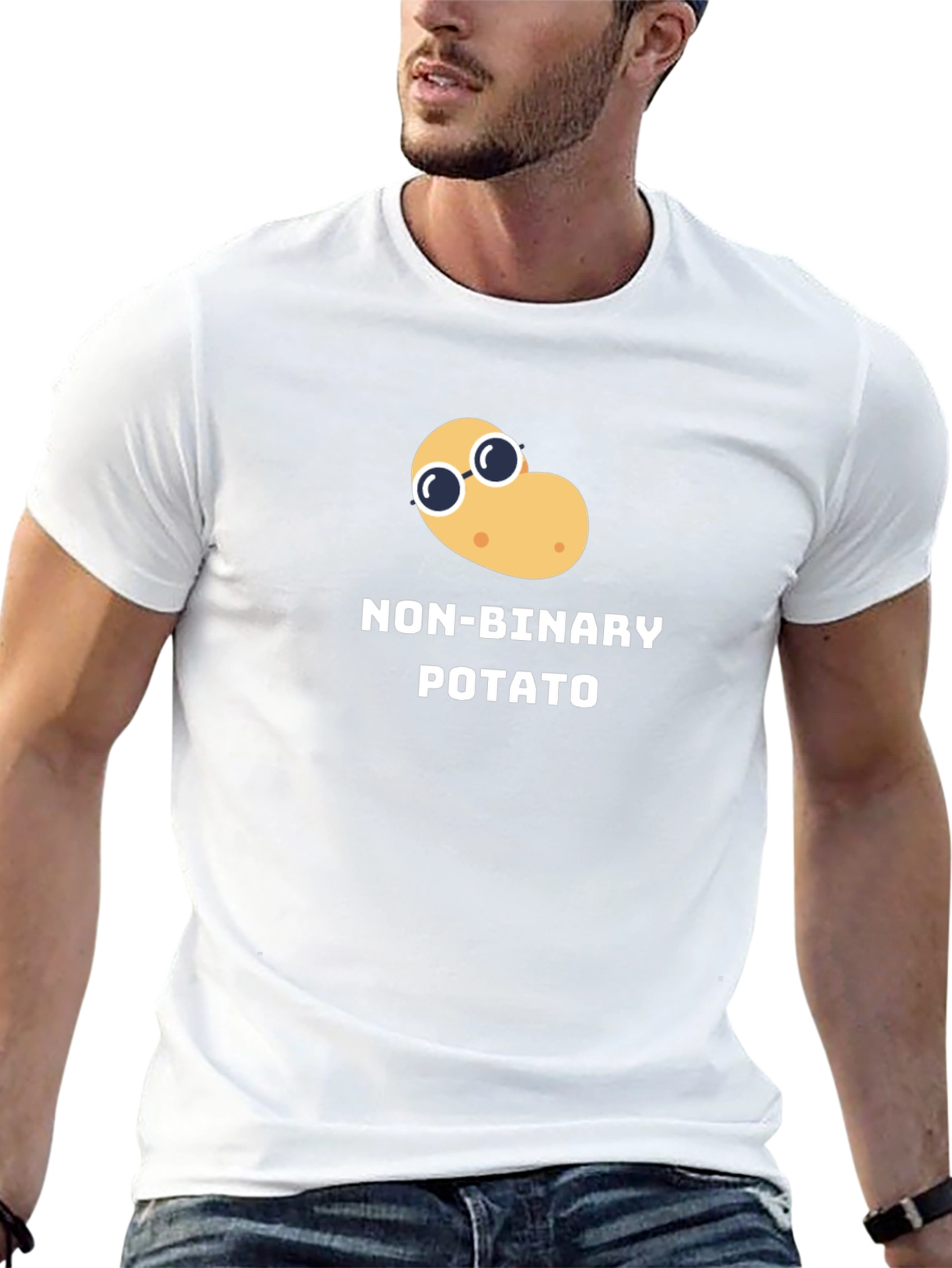 Black Non-Binary Potato Graphic Tee - Black Unisex T-Shirt view 13