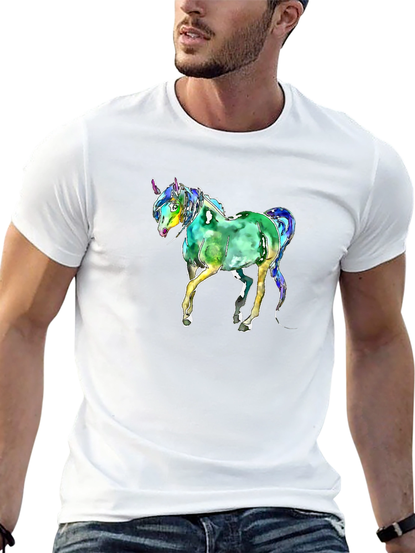 Black Watercolor Unicorn Graphic T-Shirt - Black view 13