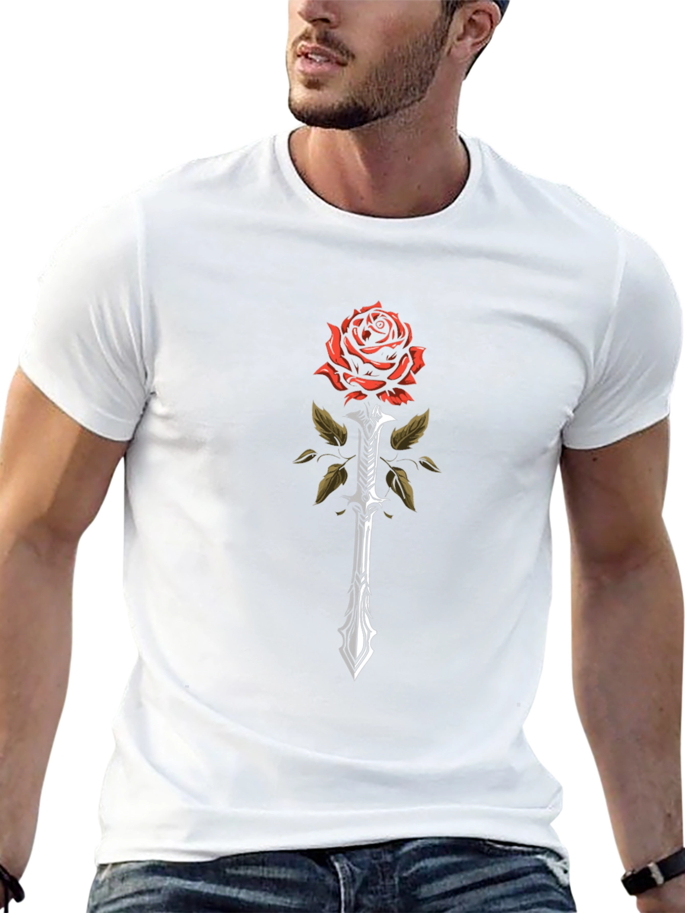 Black Rose and Sword Graphic Tee - Black Cotton Blend view 13